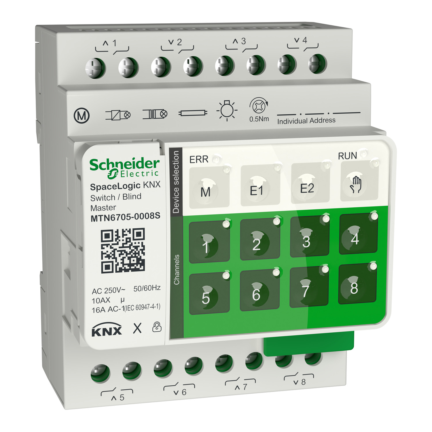 KNX Bryte/pers.aktuator Master 8 kanaler, 4 moduler, 250V/16A