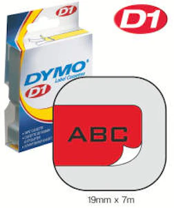 knudtzen Dymo tape 19mm sort på rø