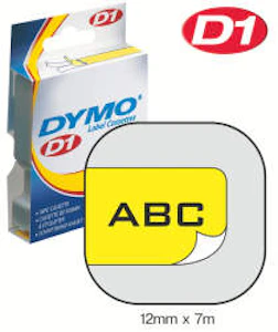 knudtzen Merketape 12mm sort på gul dymo