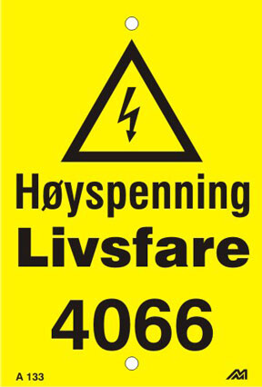 Høyspenning livsfare med nr, 100x175x0,7