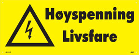 Høyspenning livsfare, 500x200x1,8mm