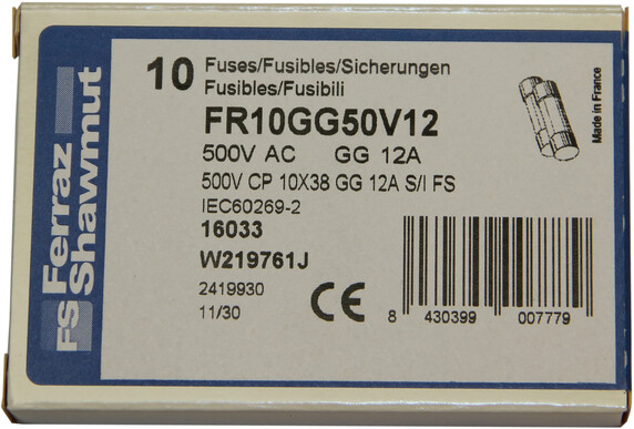 Sikring catridge 12A 10,3x38mm