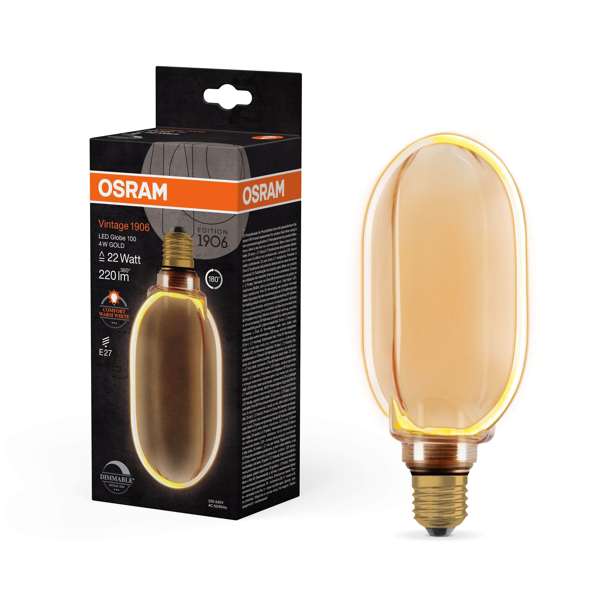 ledvance Led cl glb o 100 818 220lm e27 dim gold