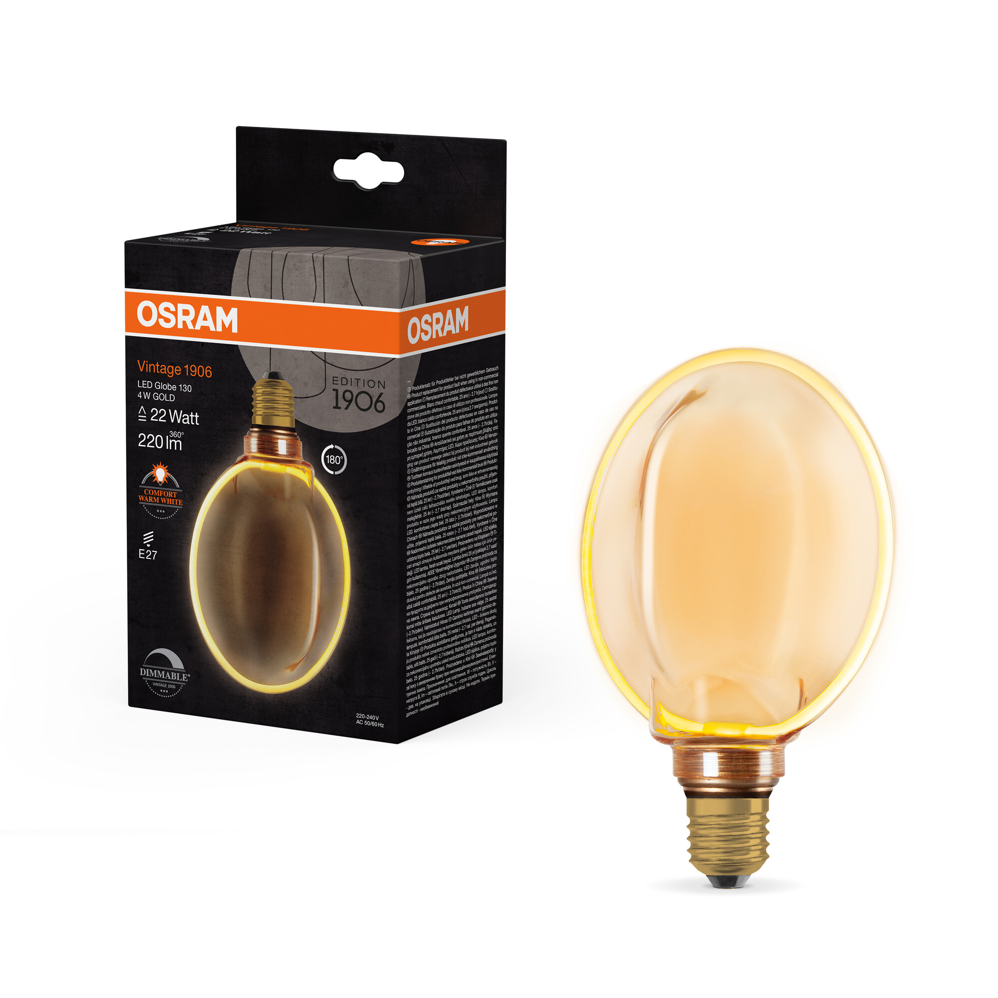 ledvance Led cl glb o 130 818 220lm e27 dim gold