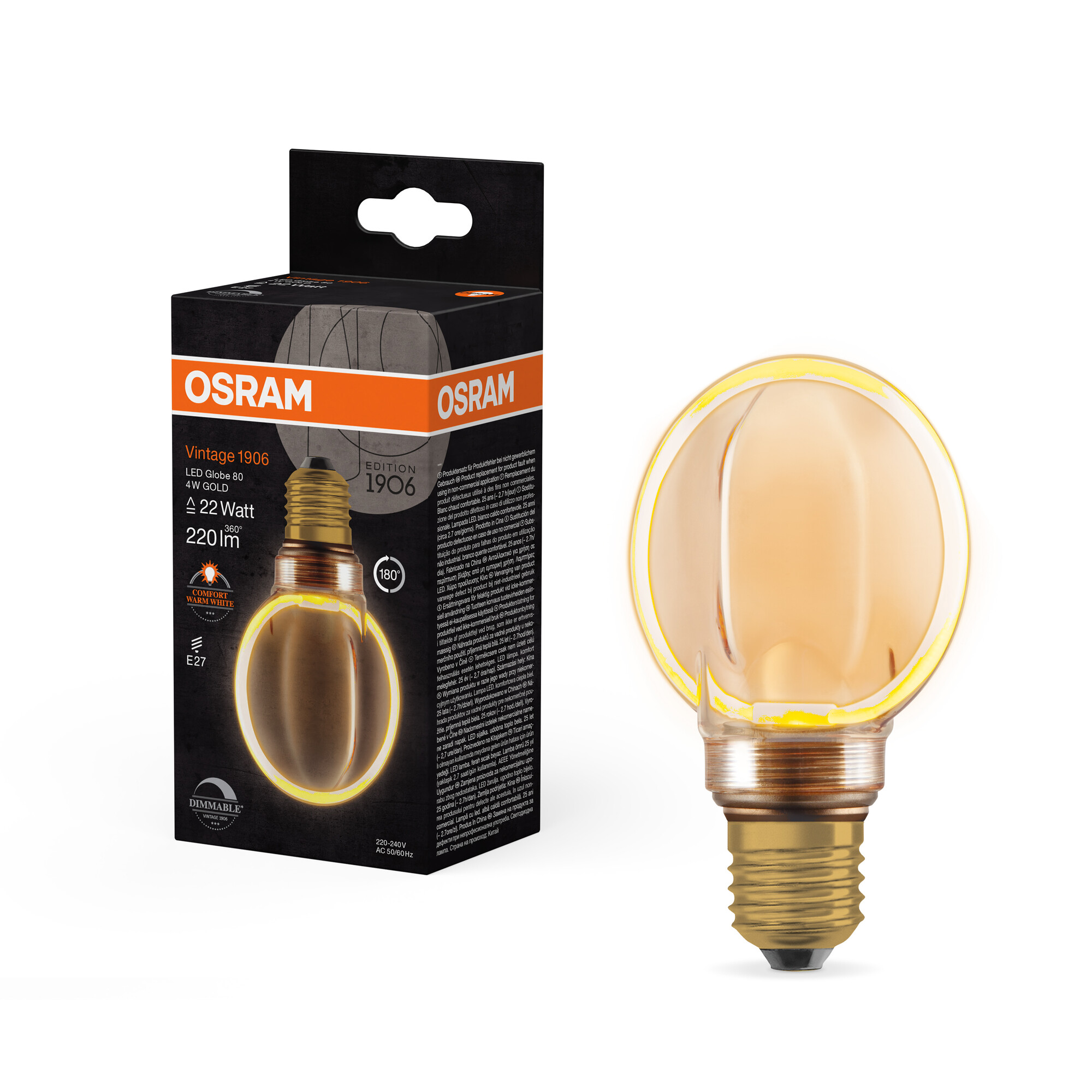 ledvance Led cl glb o 80 818 220lm e27 dim gold