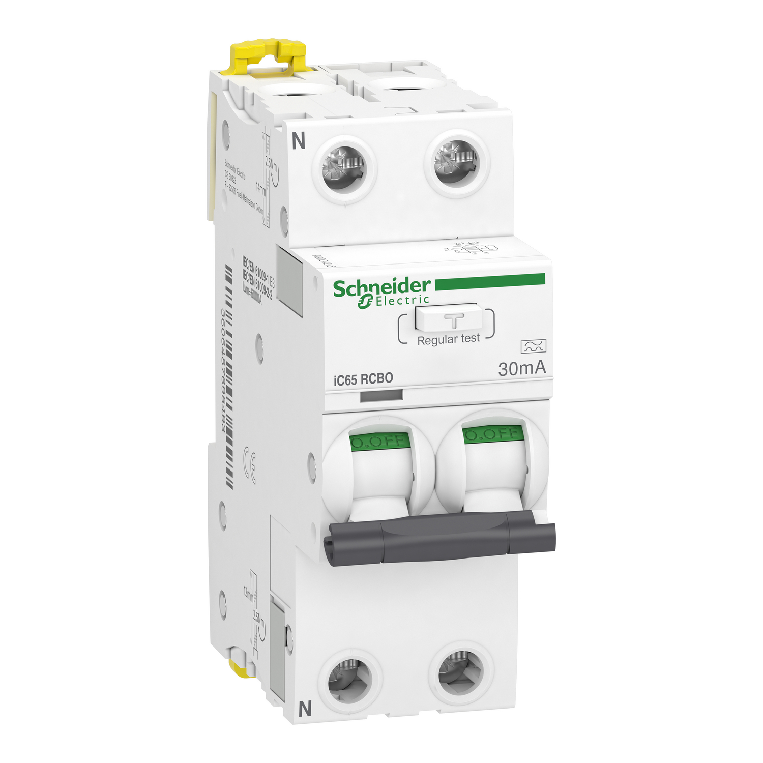Jordfeilautomat iC65 Acti9 2P C 15A 30mA RCBO  2moduler bred