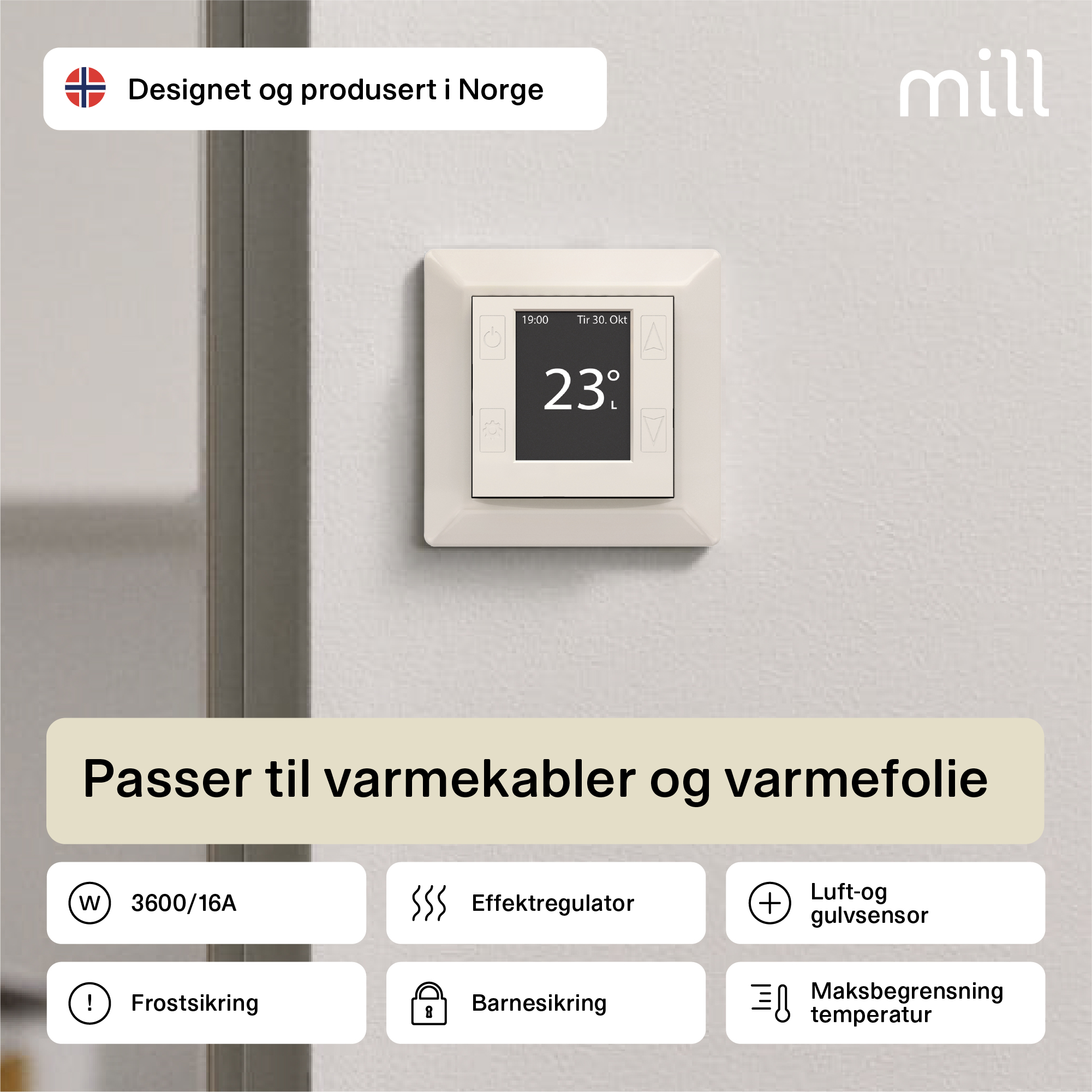 mill Gulvtermostat polarhvit mftwifiph