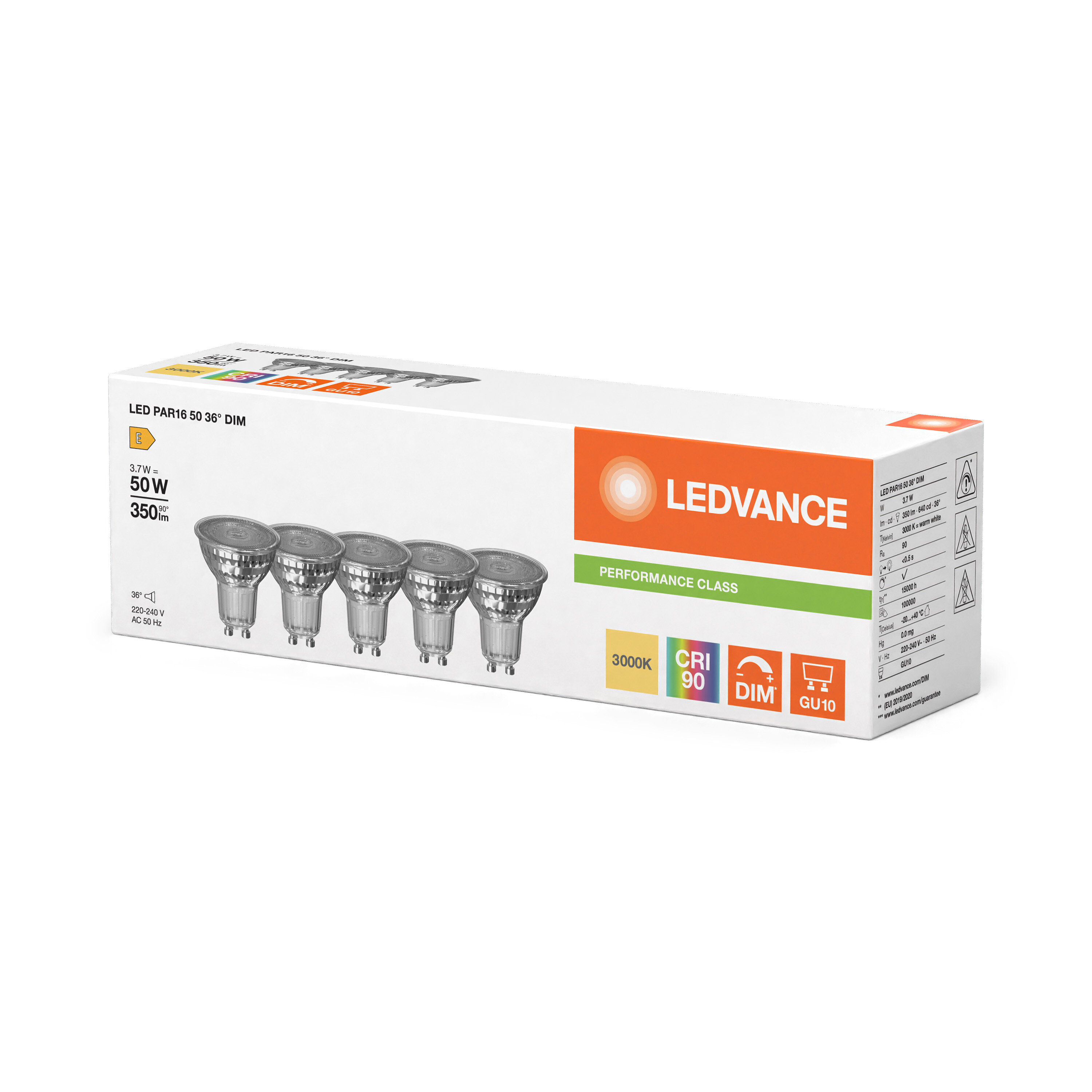 ledvance Ledspot par16 dim 350lm 930 gu10 5pk