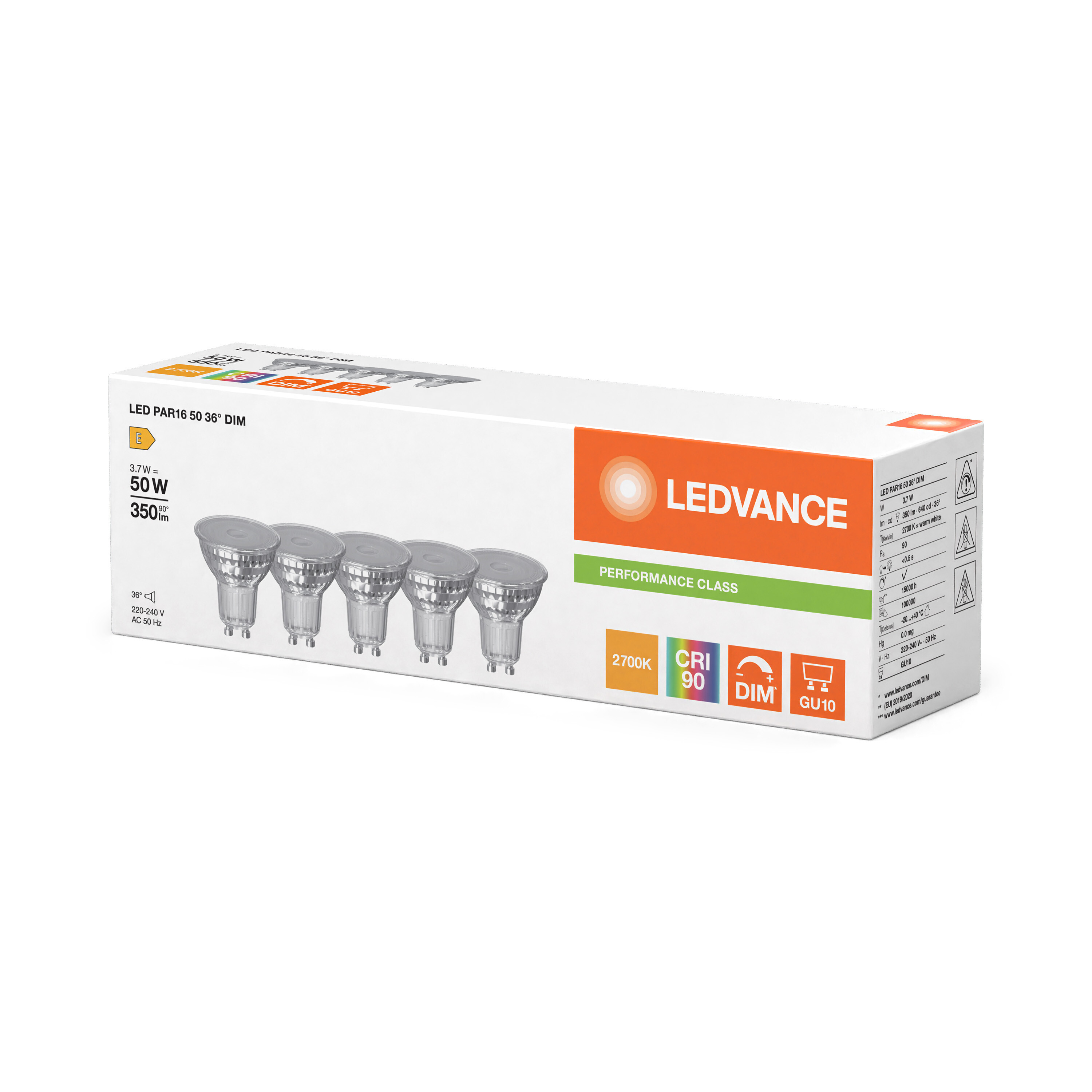 ledvance Ledspot par16 50 dim 350lm 927 gu10 5pk