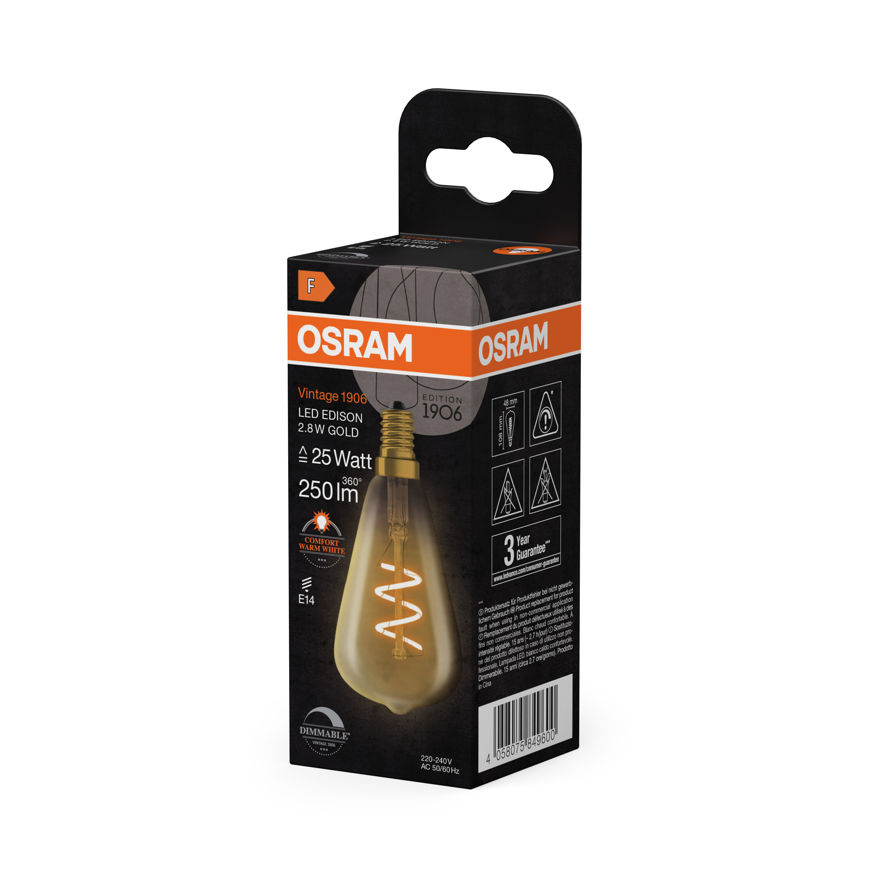 osram Ledpære 1906 edi st48 25 dim 822 gld e14