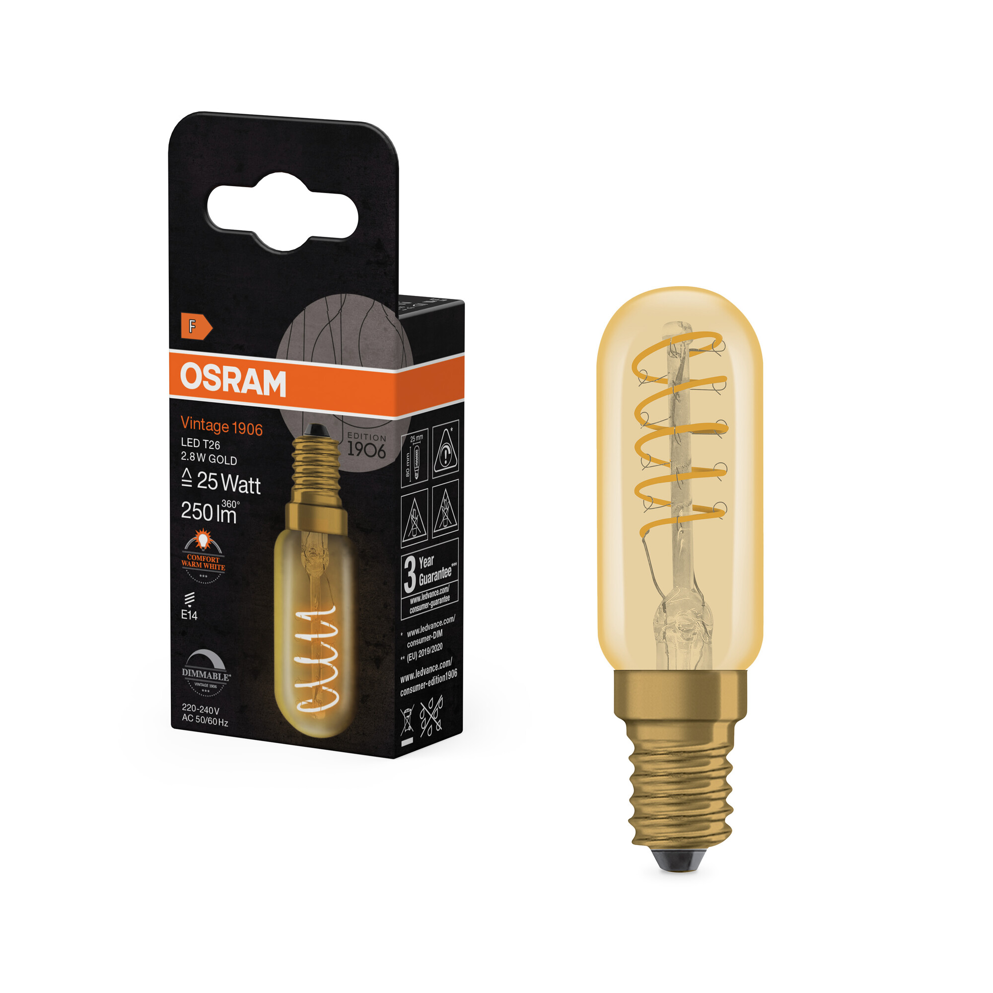 osram Ledpære 1906 vin t26 25 dim 822 gold e14