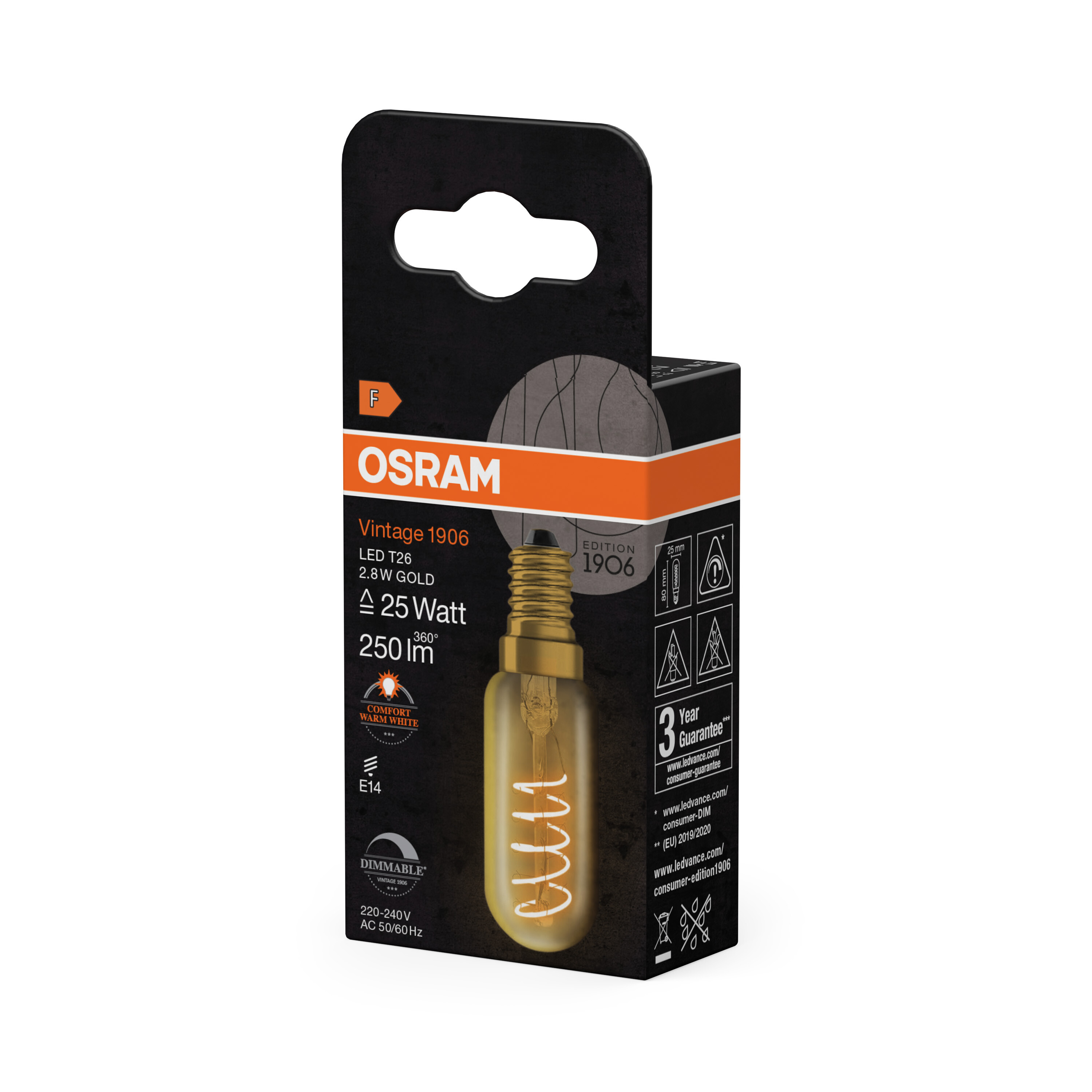 osram Ledpære 1906 vin t26 25 dim 822 gold e14