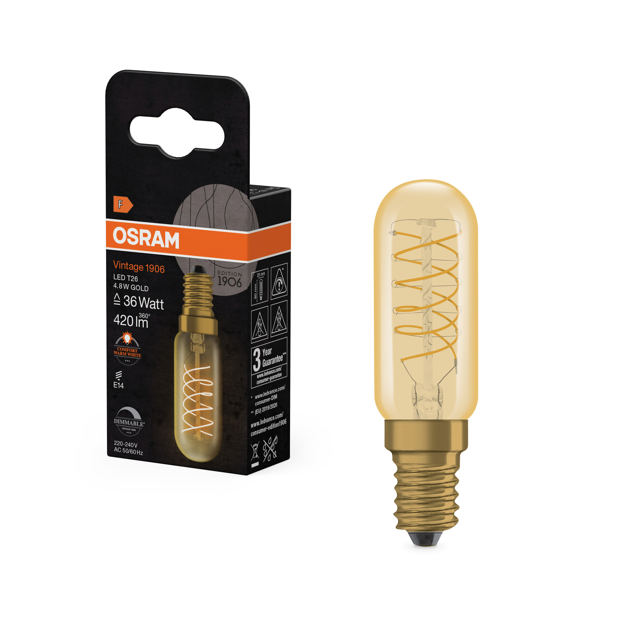 osram Ledpære 1906 vin t26 36 dim 822 gold e14