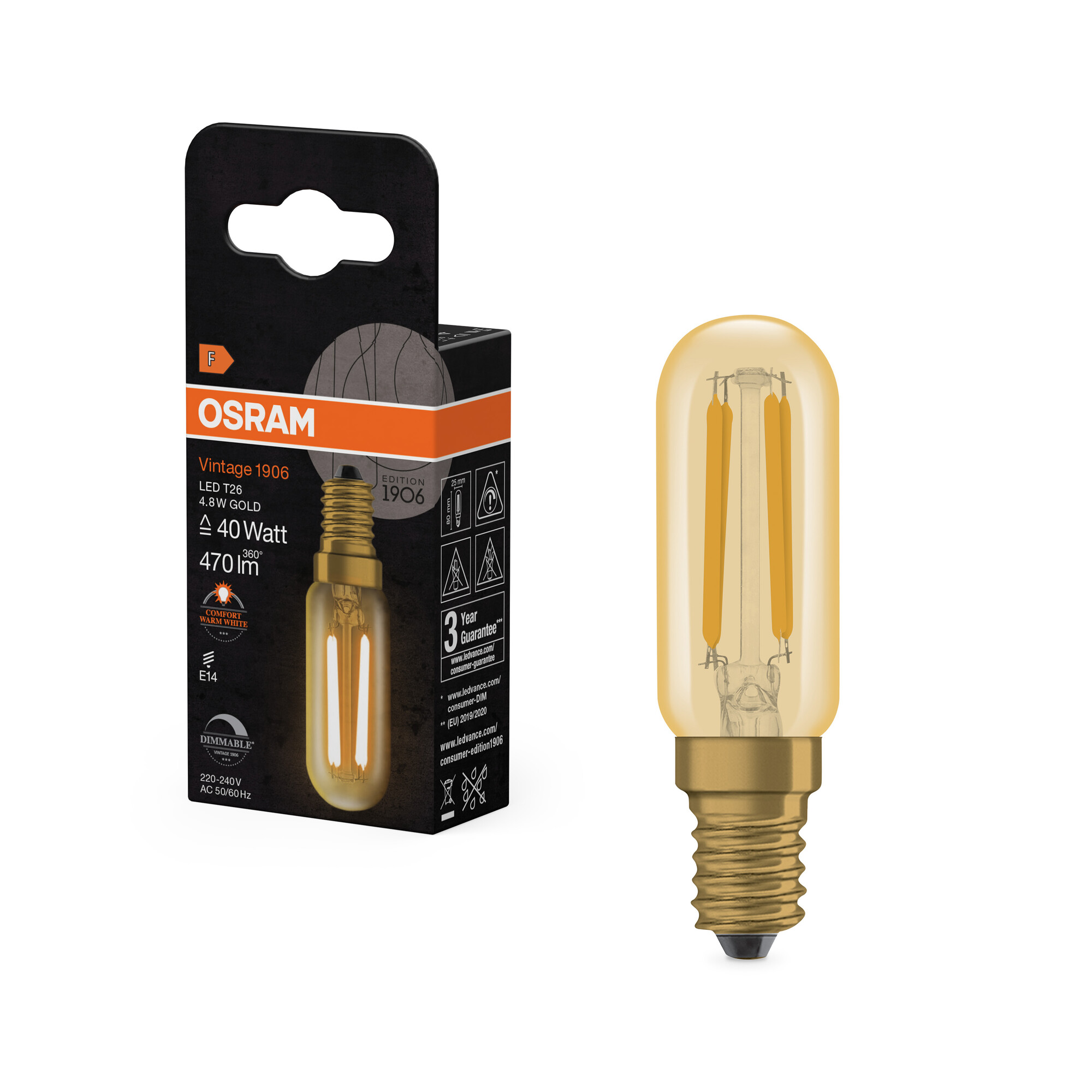 osram Ledpære 1906 vin t26 40 dim 822 gold e14