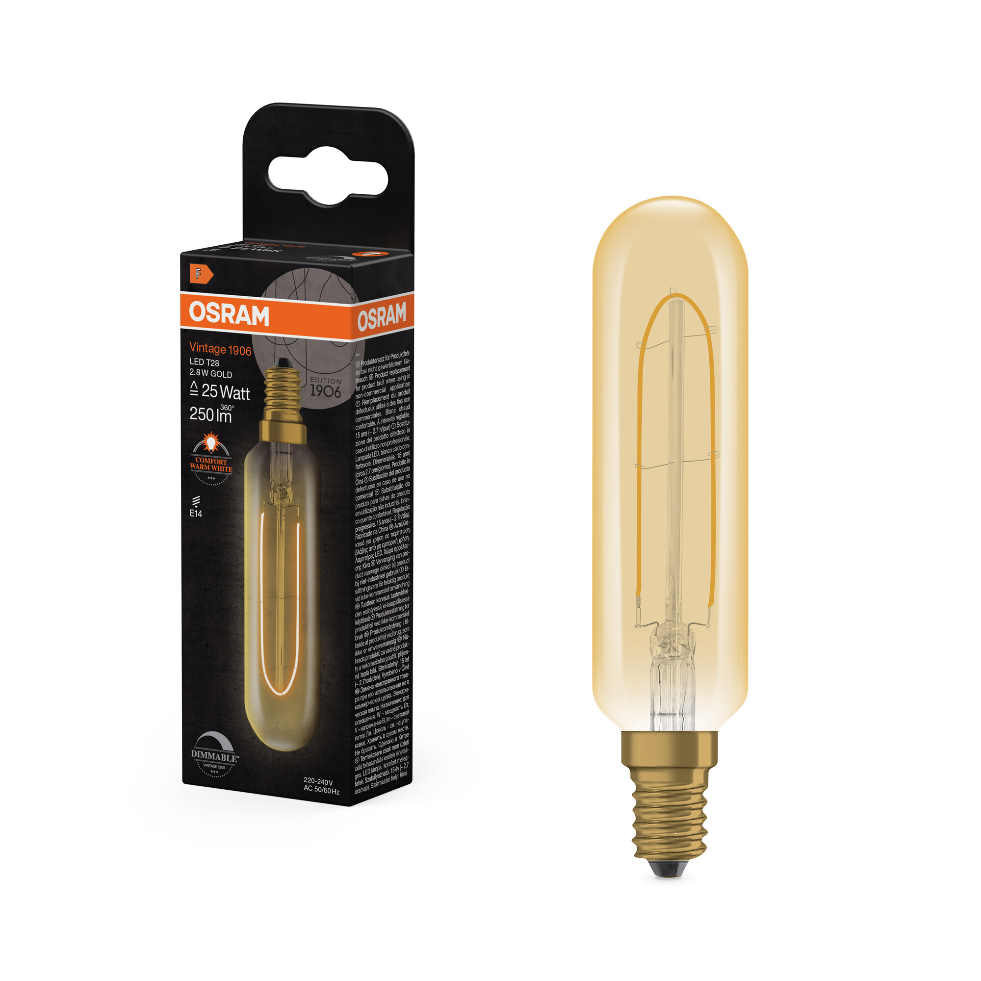 osram Ledpære 1906 vin t28 25 dim 822 gold e14