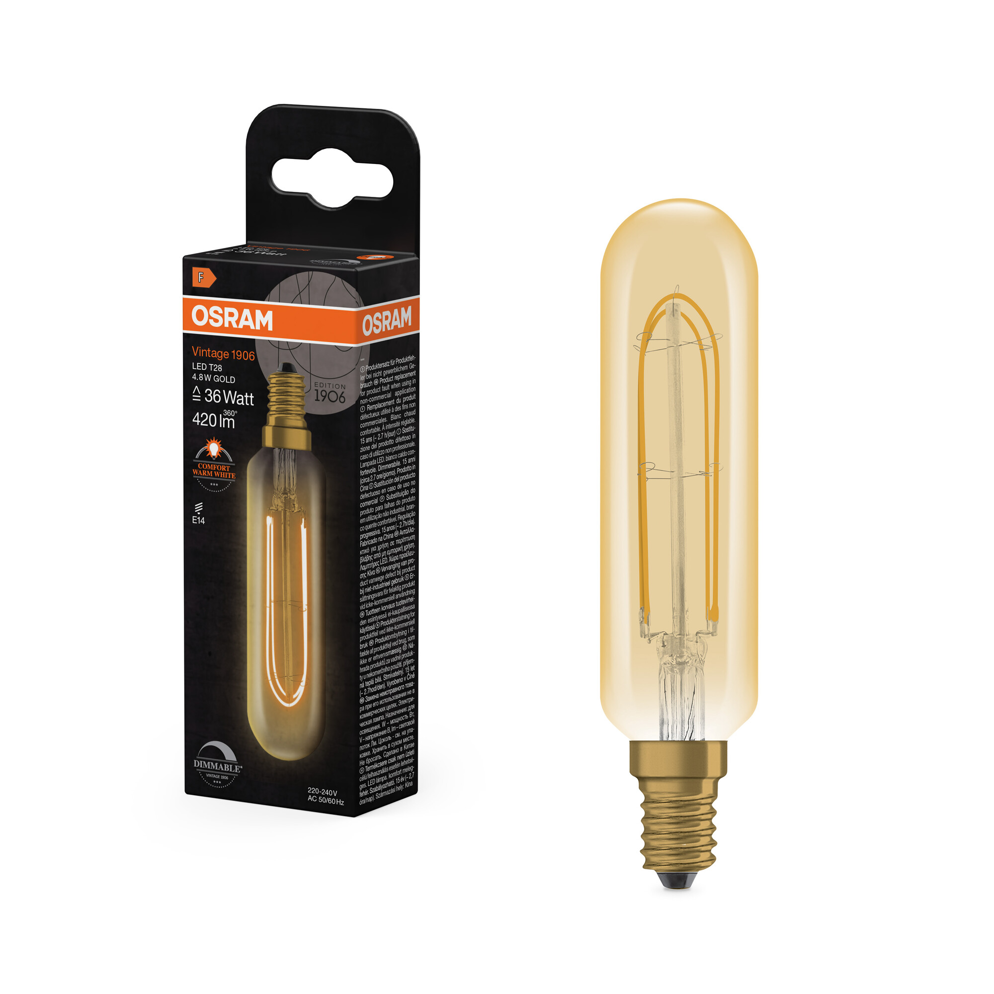 osram Ledpære 1906 vin t28 36 dim 822 gold e14