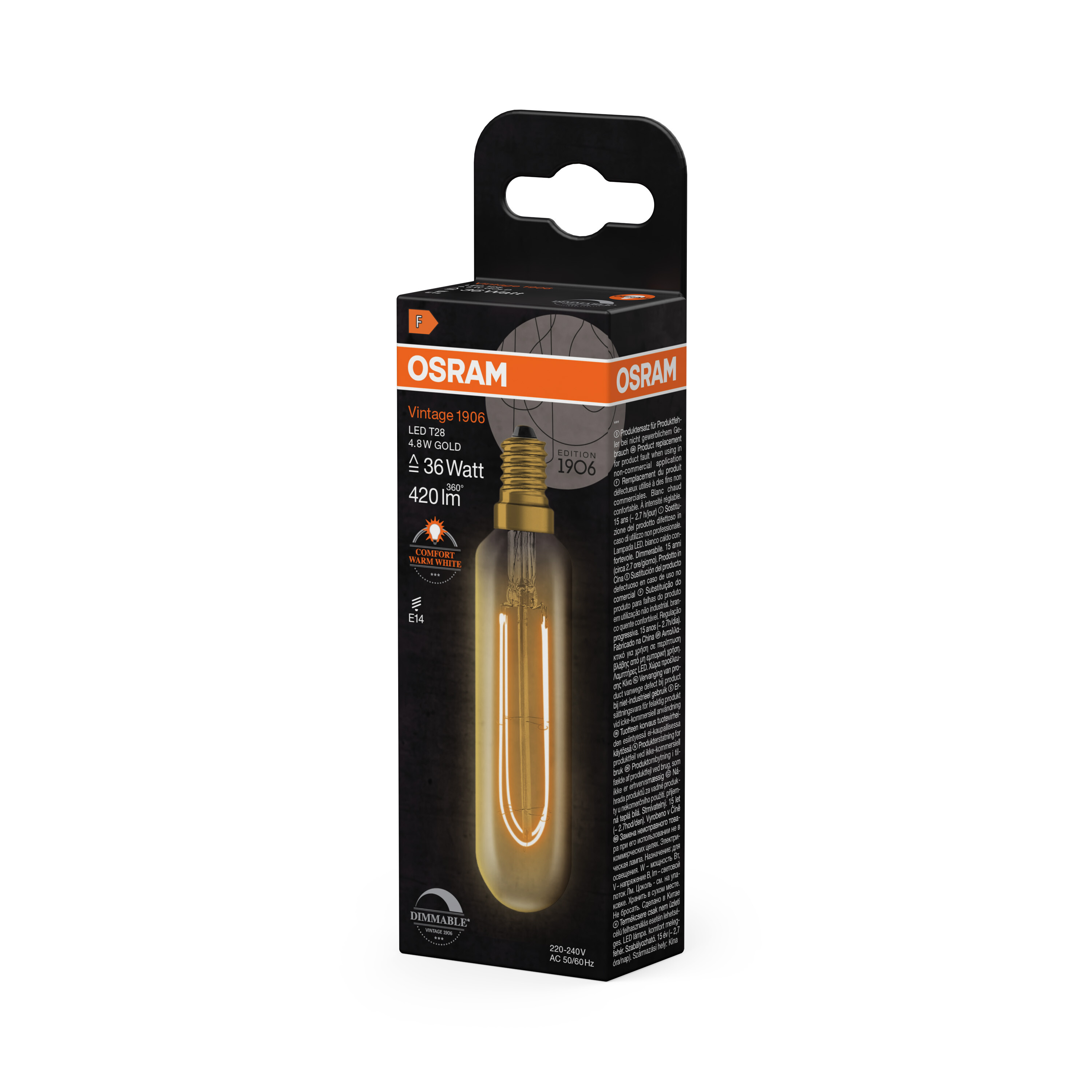 osram Ledpære 1906 vin t28 36 dim 822 gold e14