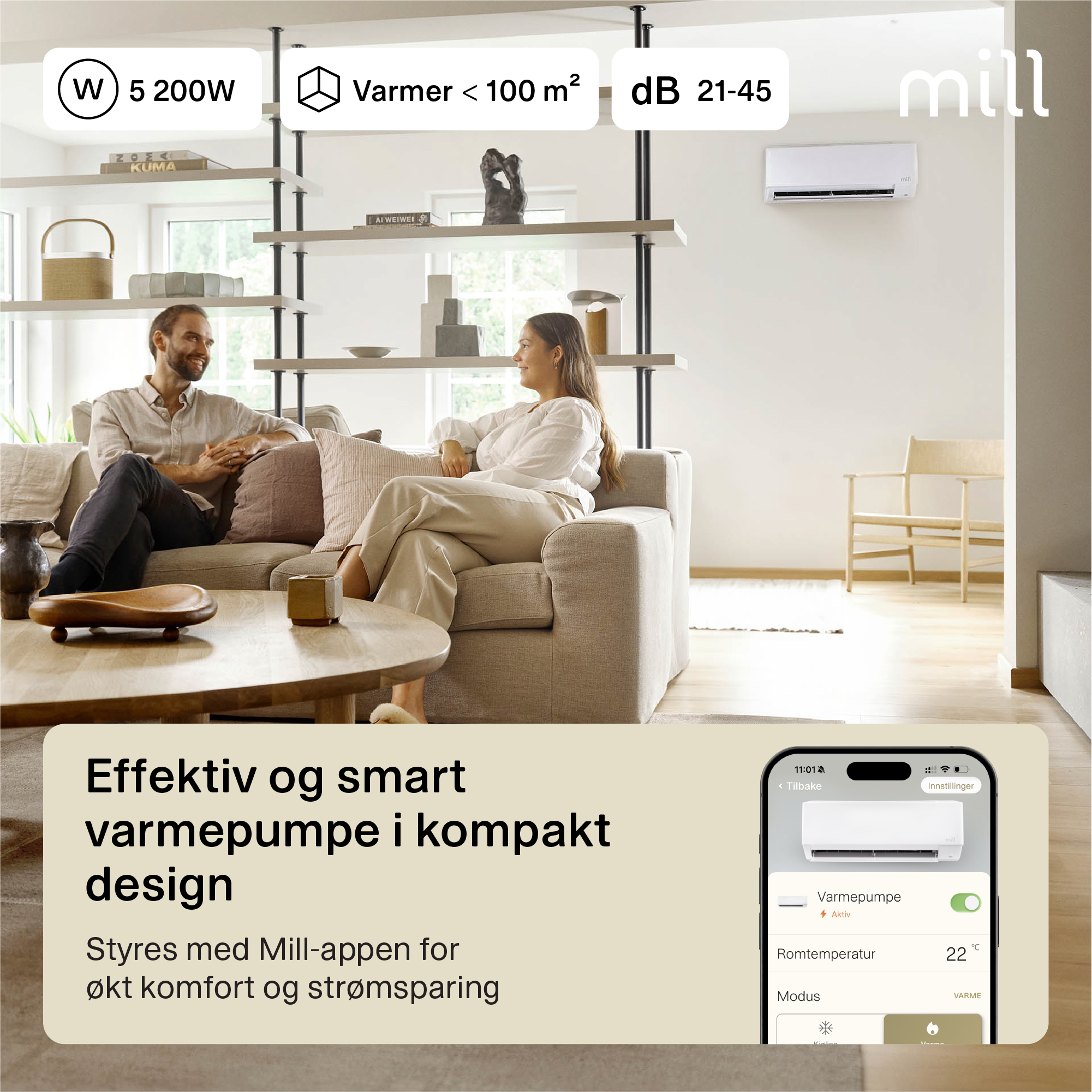 mill Compact pro wifi 5200 varmepumpe innvendig