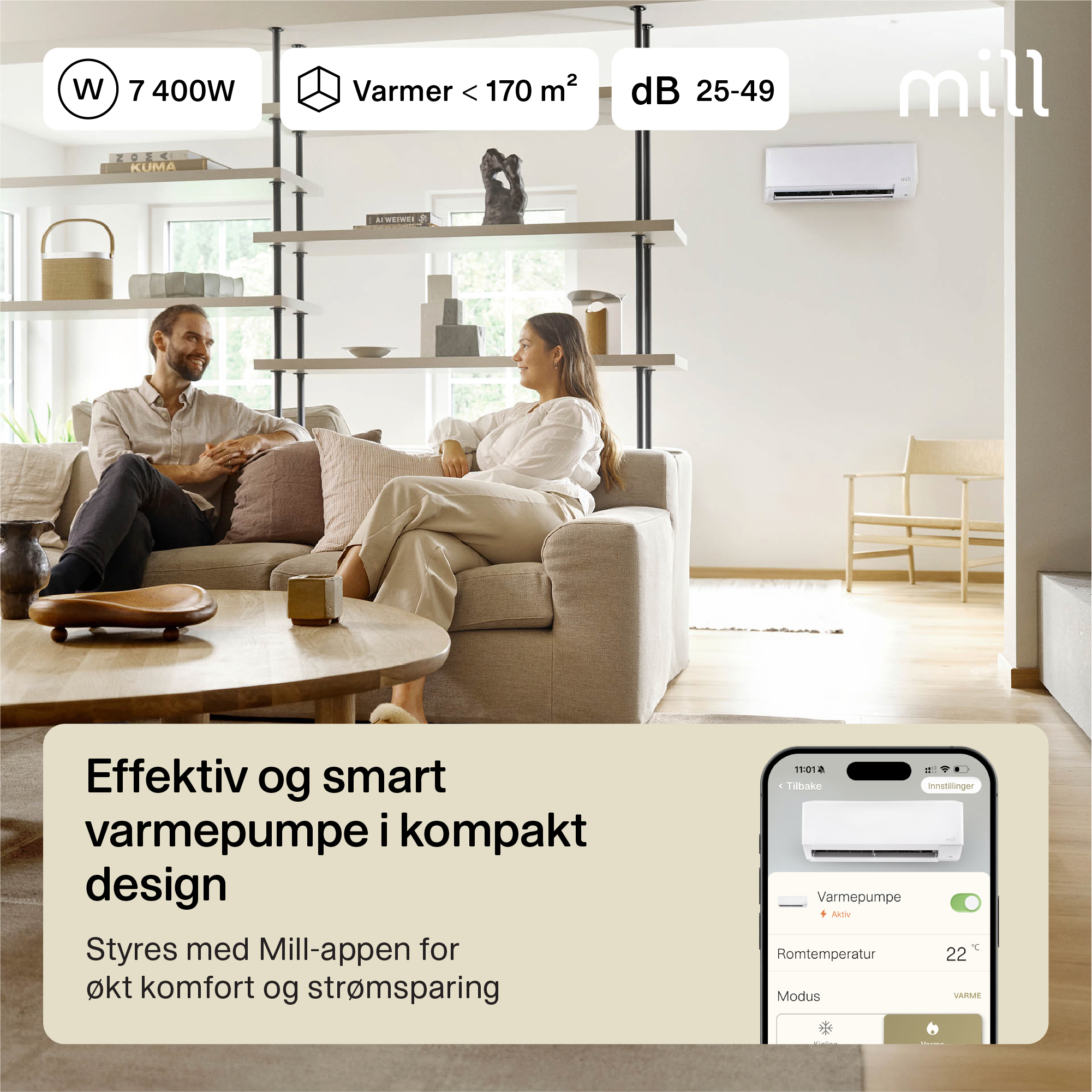mill Compact pro wifi 7400 varmepumpe innvendig