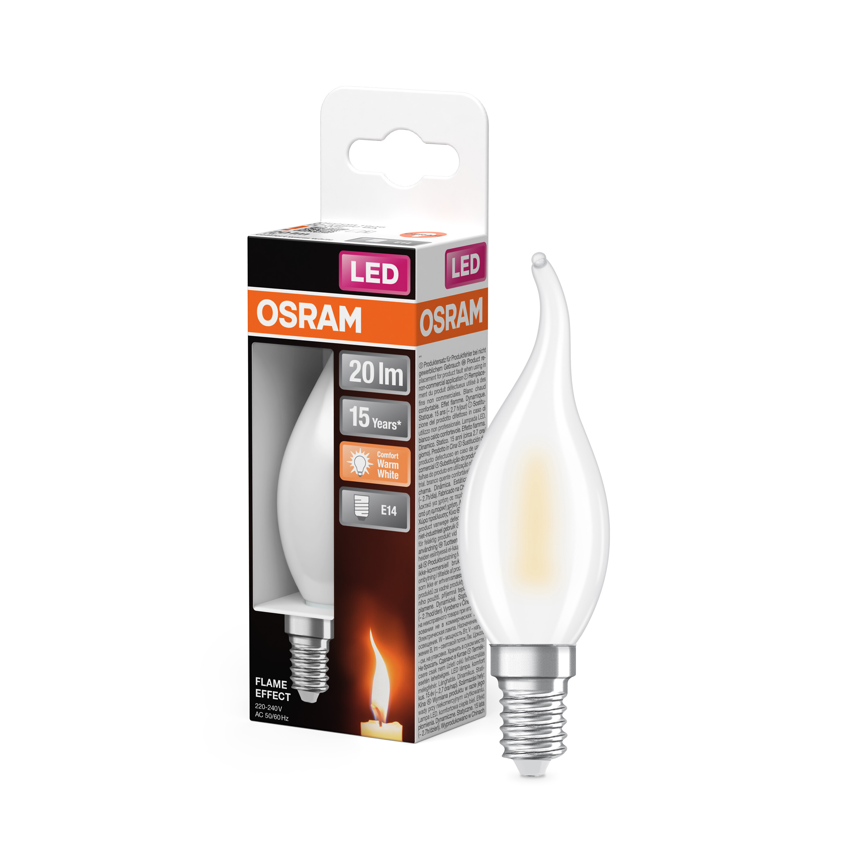 ledvance Ledpære flame cl ba 35 20lm 818 fr e14