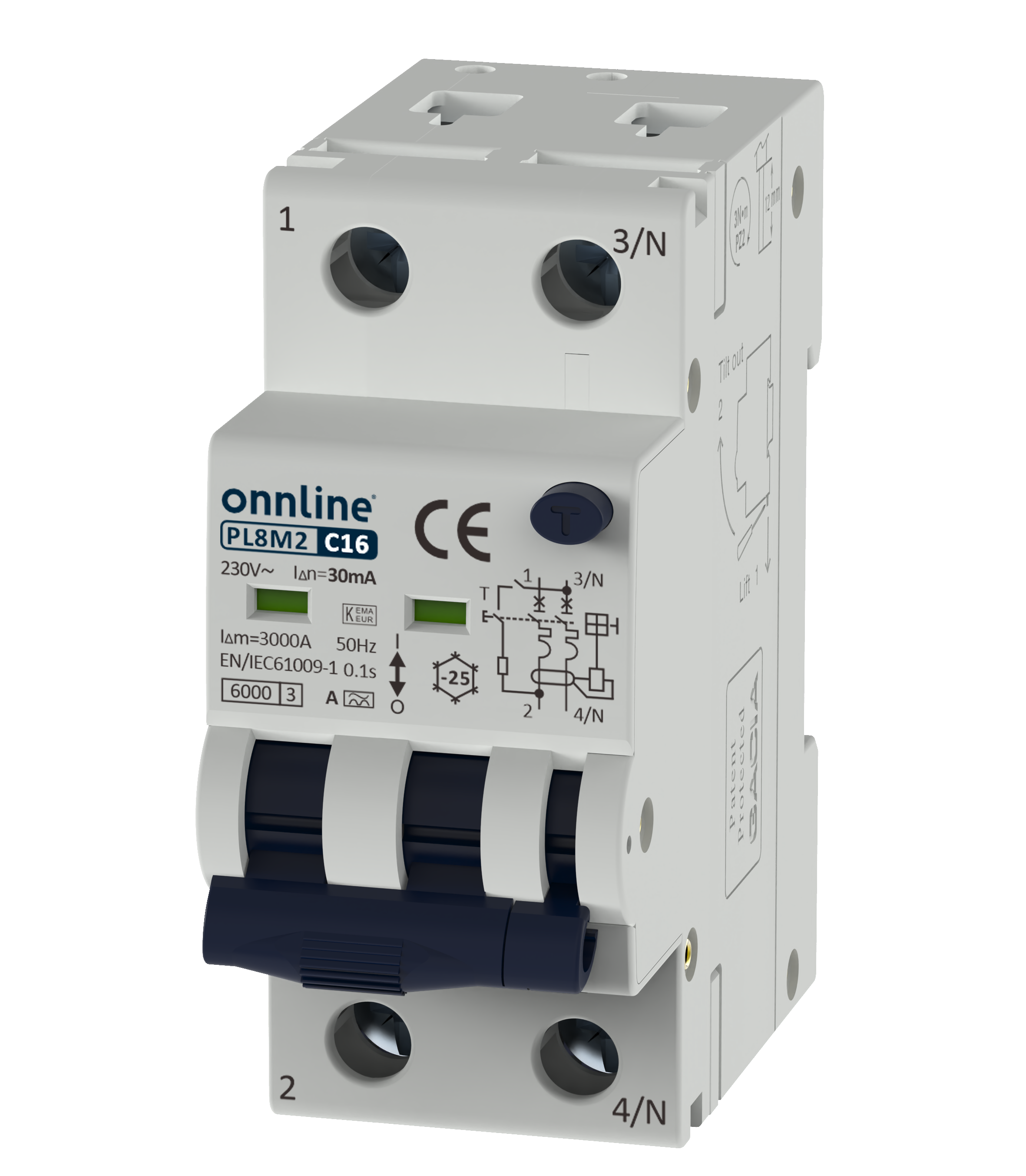 Onnline Jordfeilautomat 2Modul 2P 32A C-KAR 30MA
