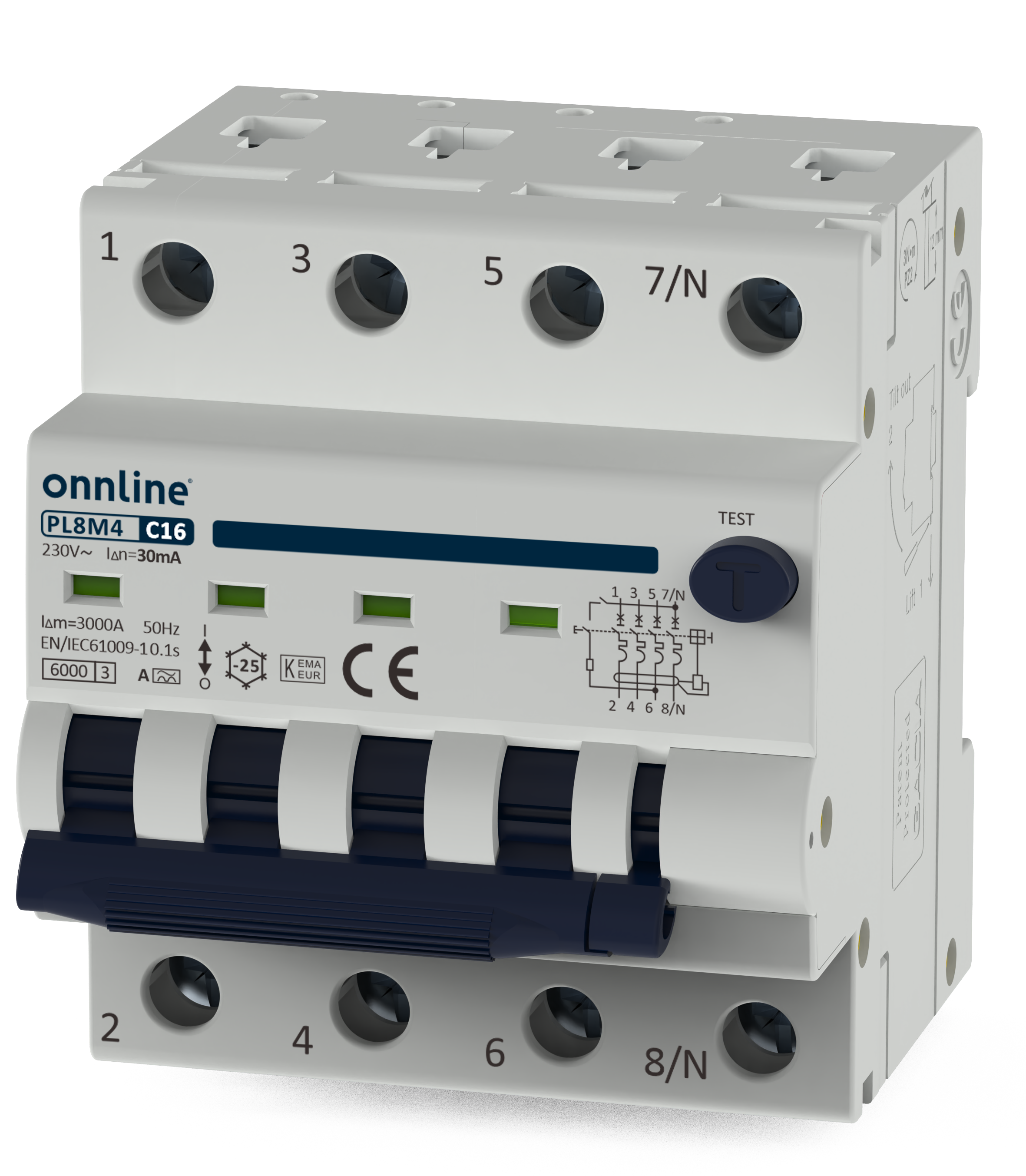 onnline Onnline jordfeilautomat 3pol 40a c-kar 30ma 6ka it/tt 230v