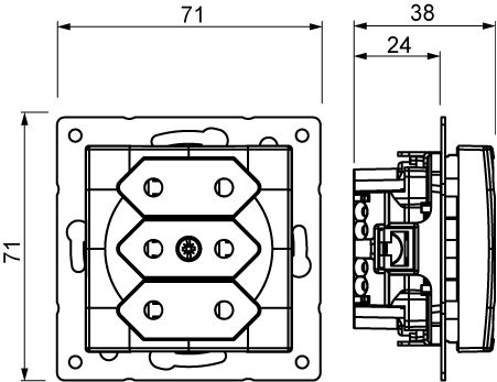 abb Vägguttag saga 3-väg euro/2,5a/ip21 2x 
