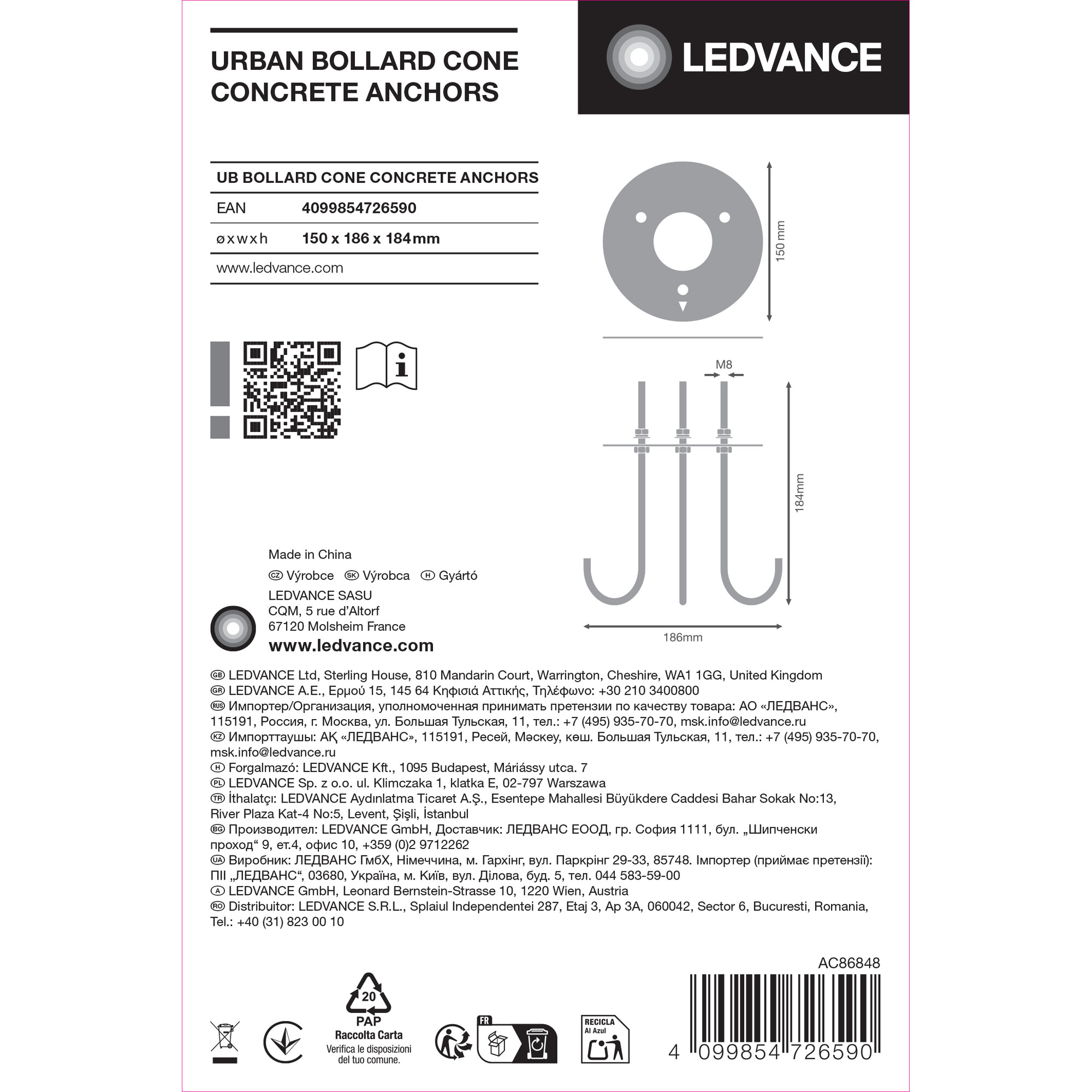 ledvance Mekaaninen lisätarvike ub cone concrete anchors