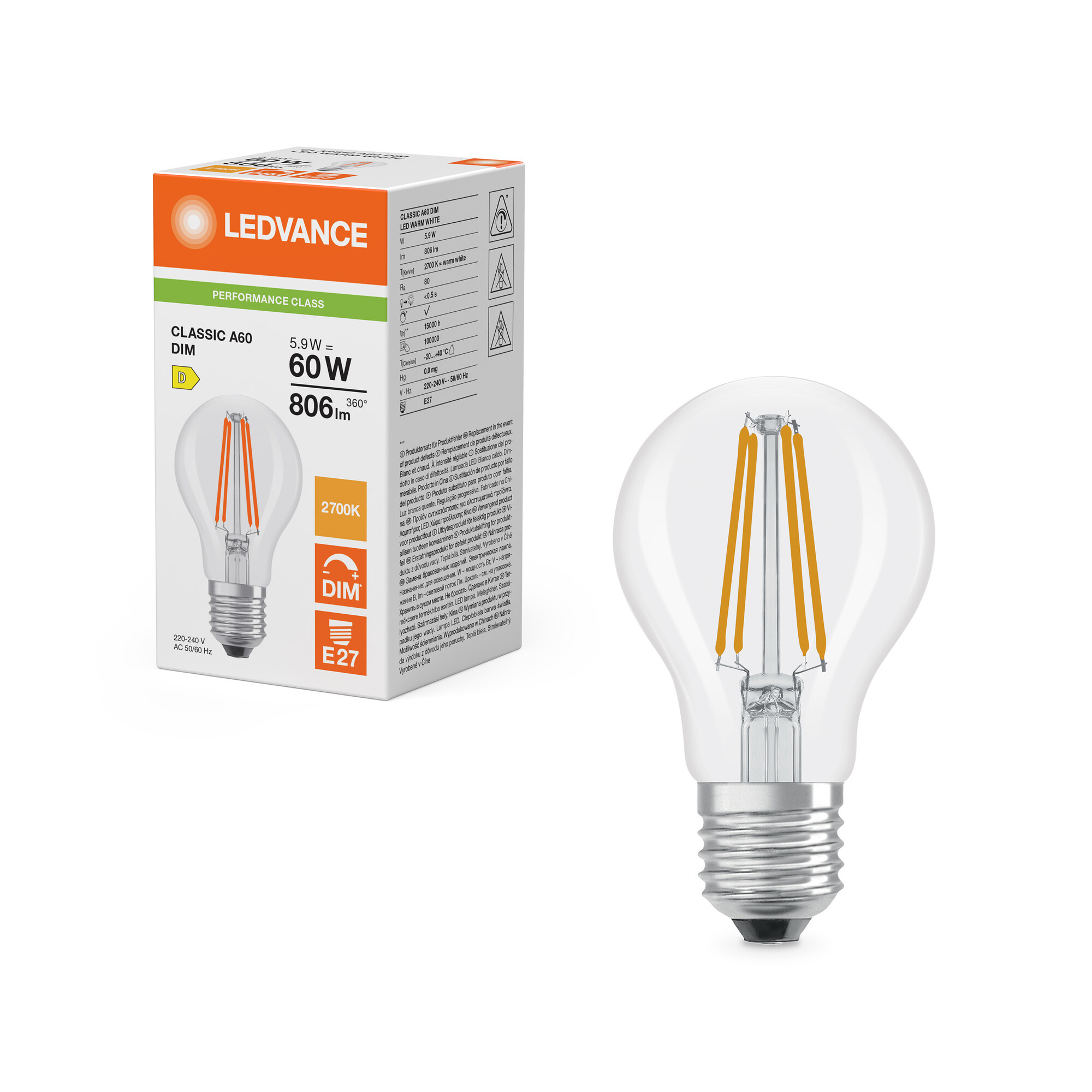 ledvance Standard lamp pfm classic cla 5,9w/827 806lm e27 dim cl