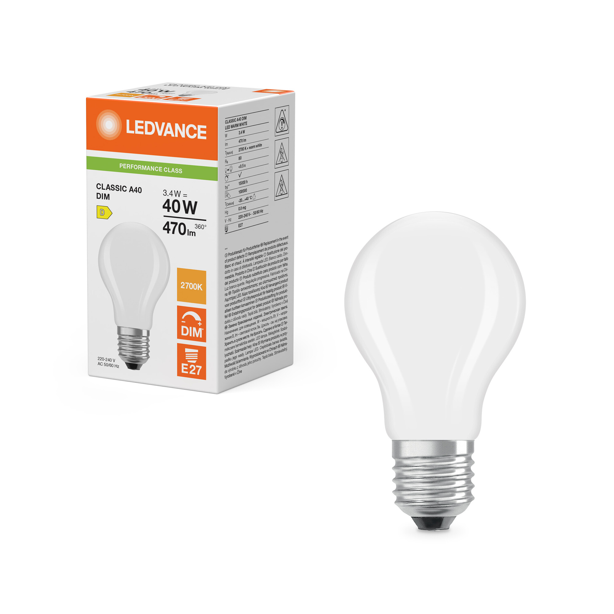 ledvance Standard lamp pfm classic cla 3,4w/827 470lm e27 dim fr