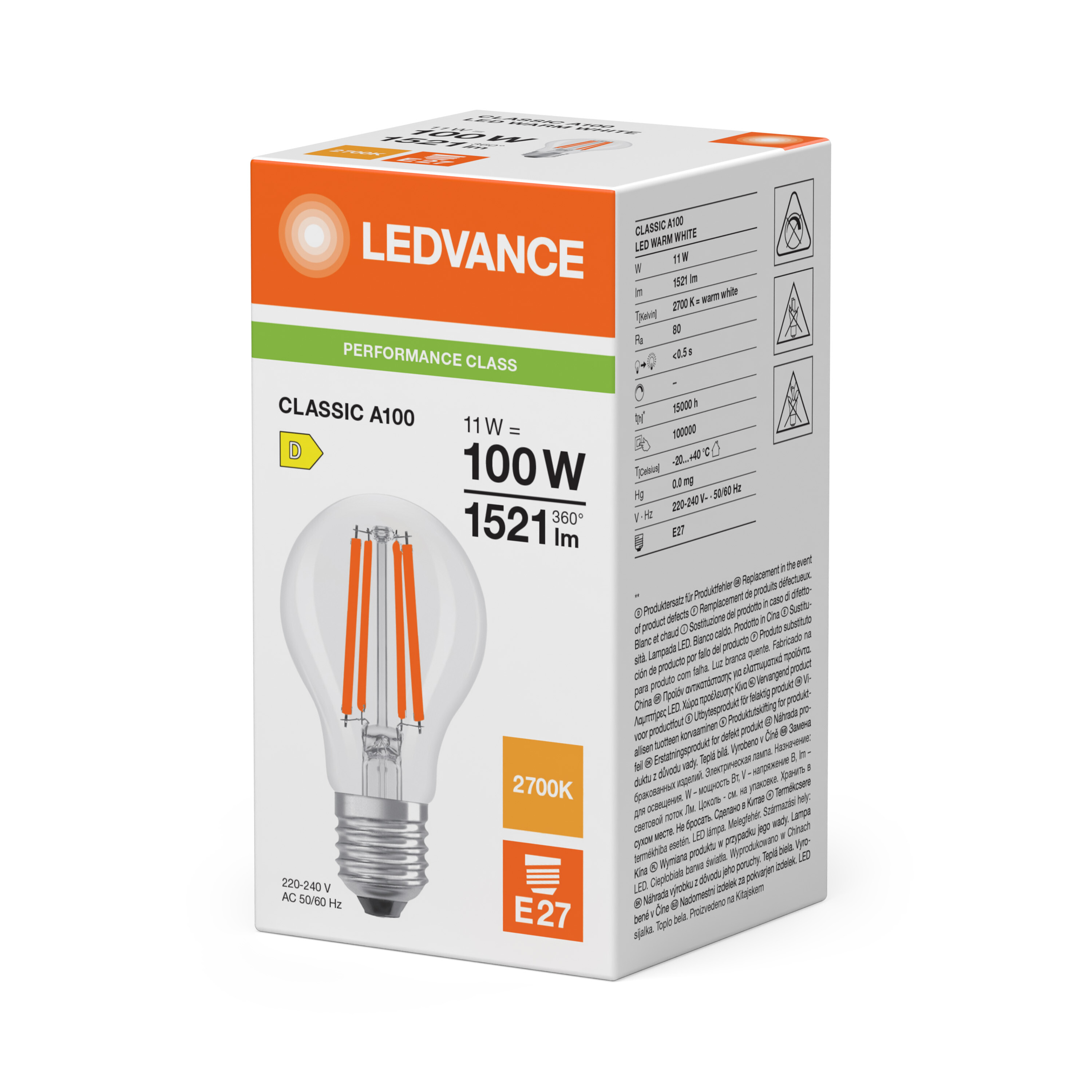 ledvance Standardlampa performance cla cla 11w/827 1521lm e27 cl