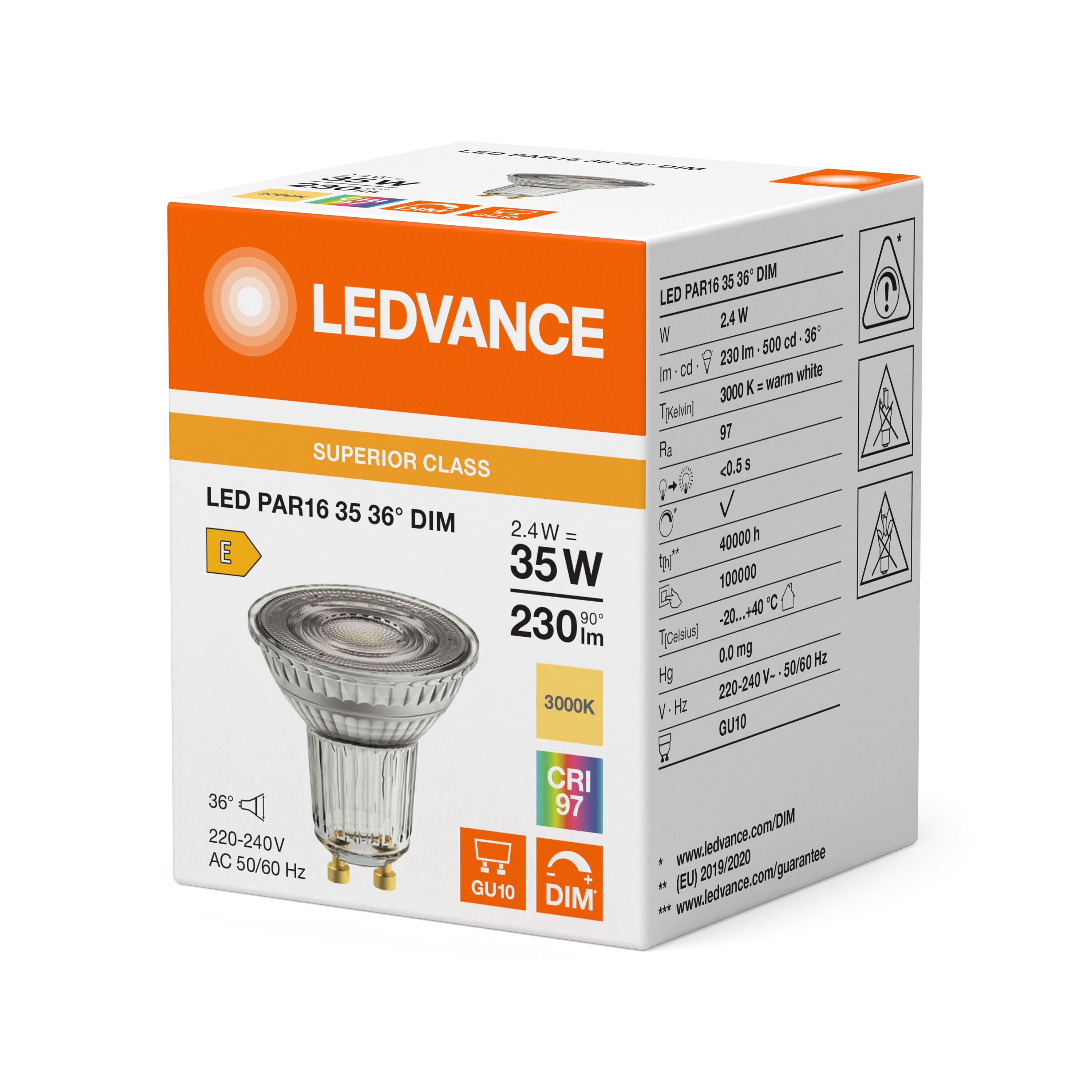 ledvance Kohdelamppu superior spot par16 3w/930 230lm gu10 dim 36