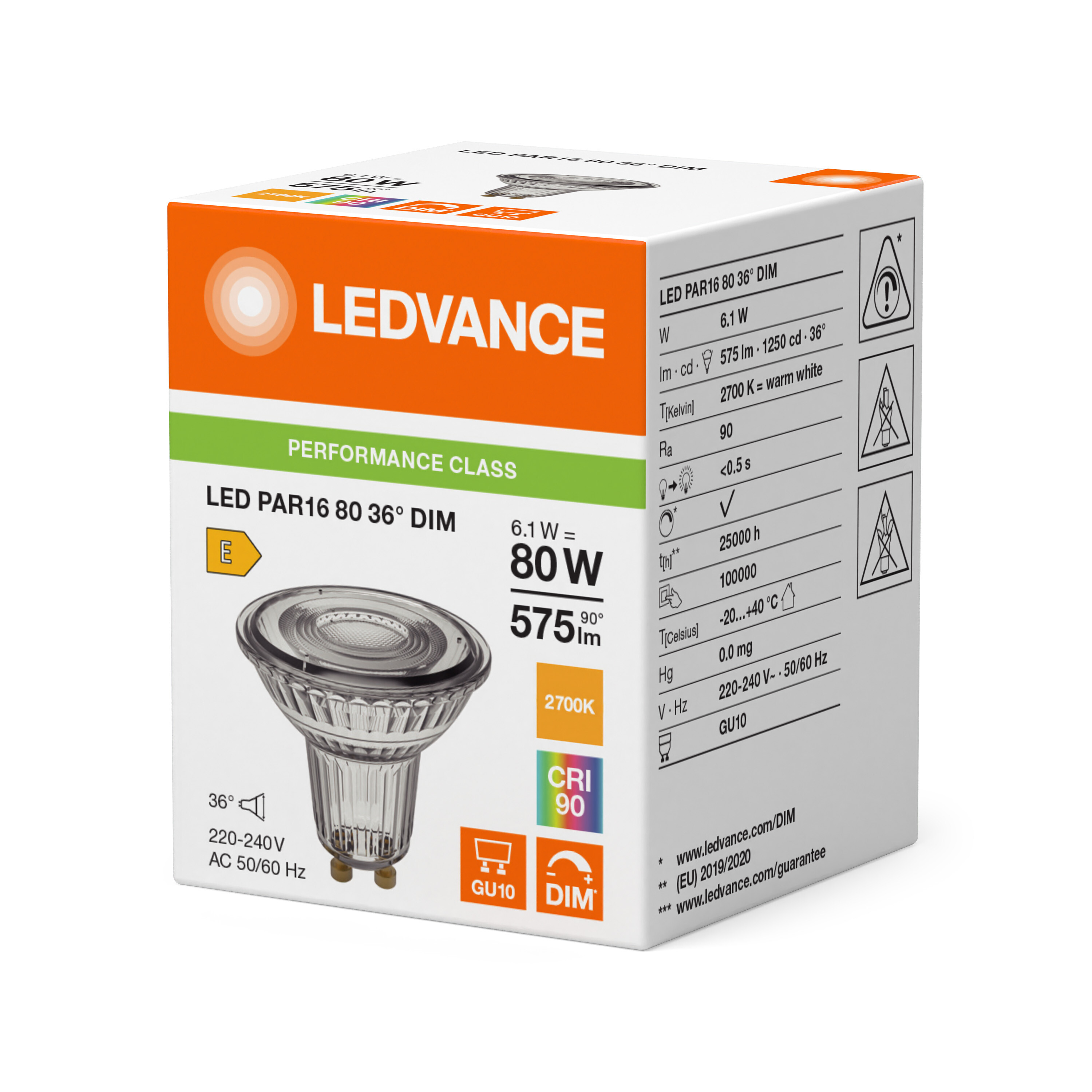 ledvance Kohdelamppu performance spot par16 6w/927 575lm gu10 dim 36