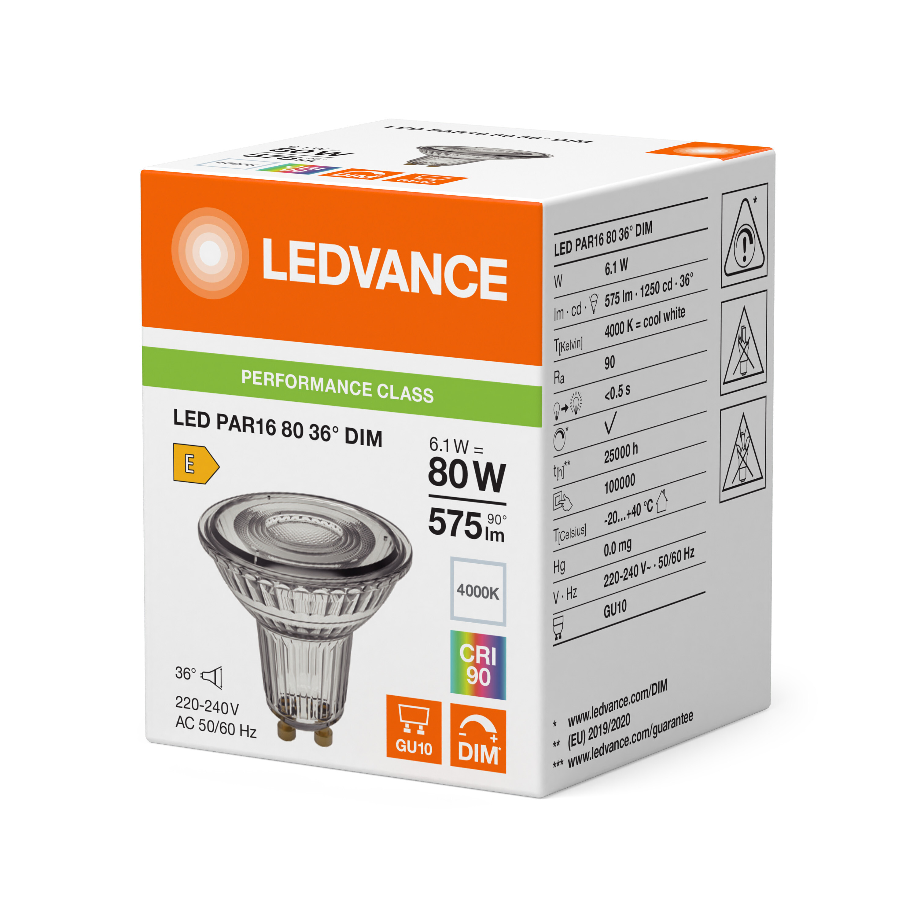 ledvance Kohdelamppu performance spot par16 6w/940 575lm gu10 dim 36