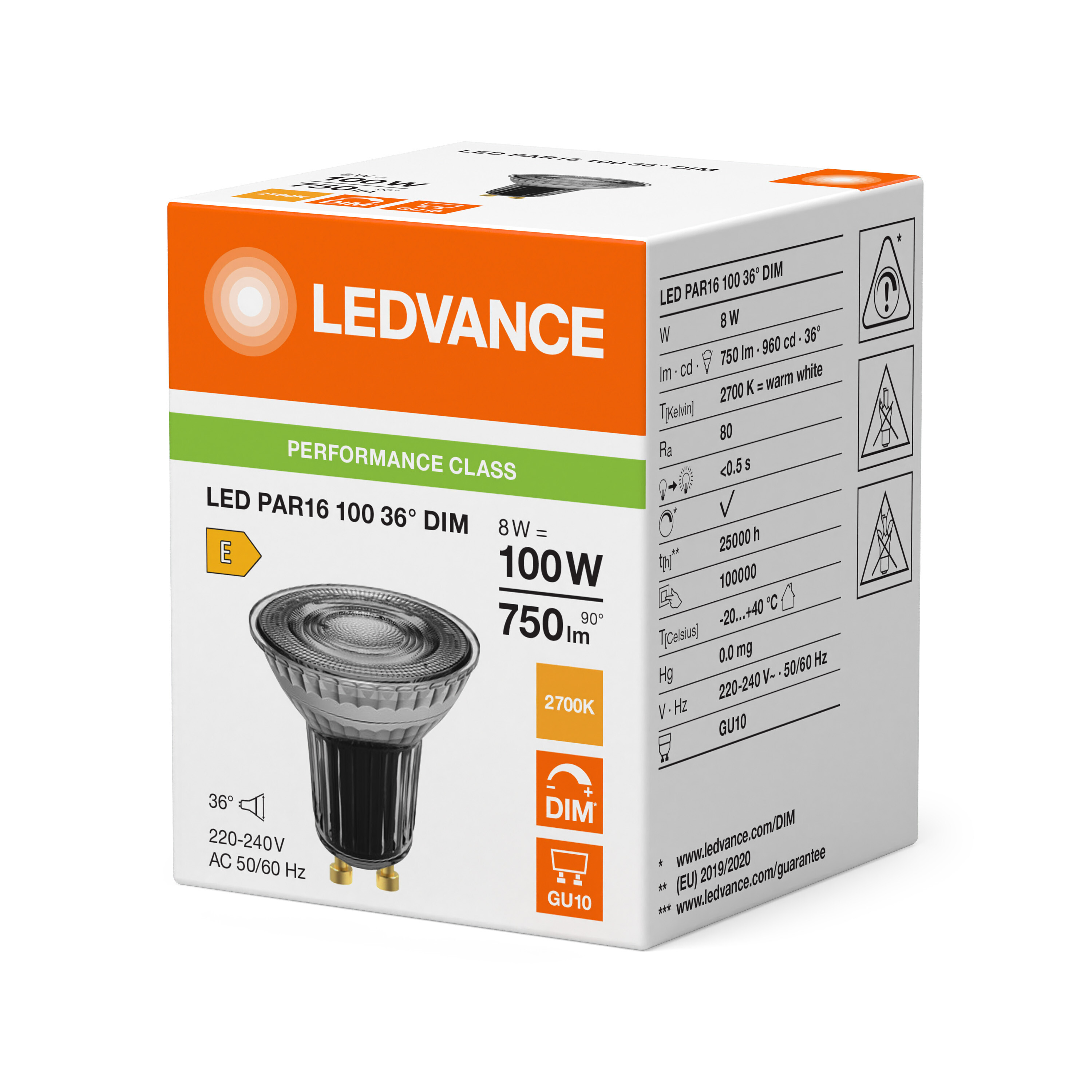 ledvance Kohdelamppu performance spot par16 8w/827 750lm gu10 dim 36