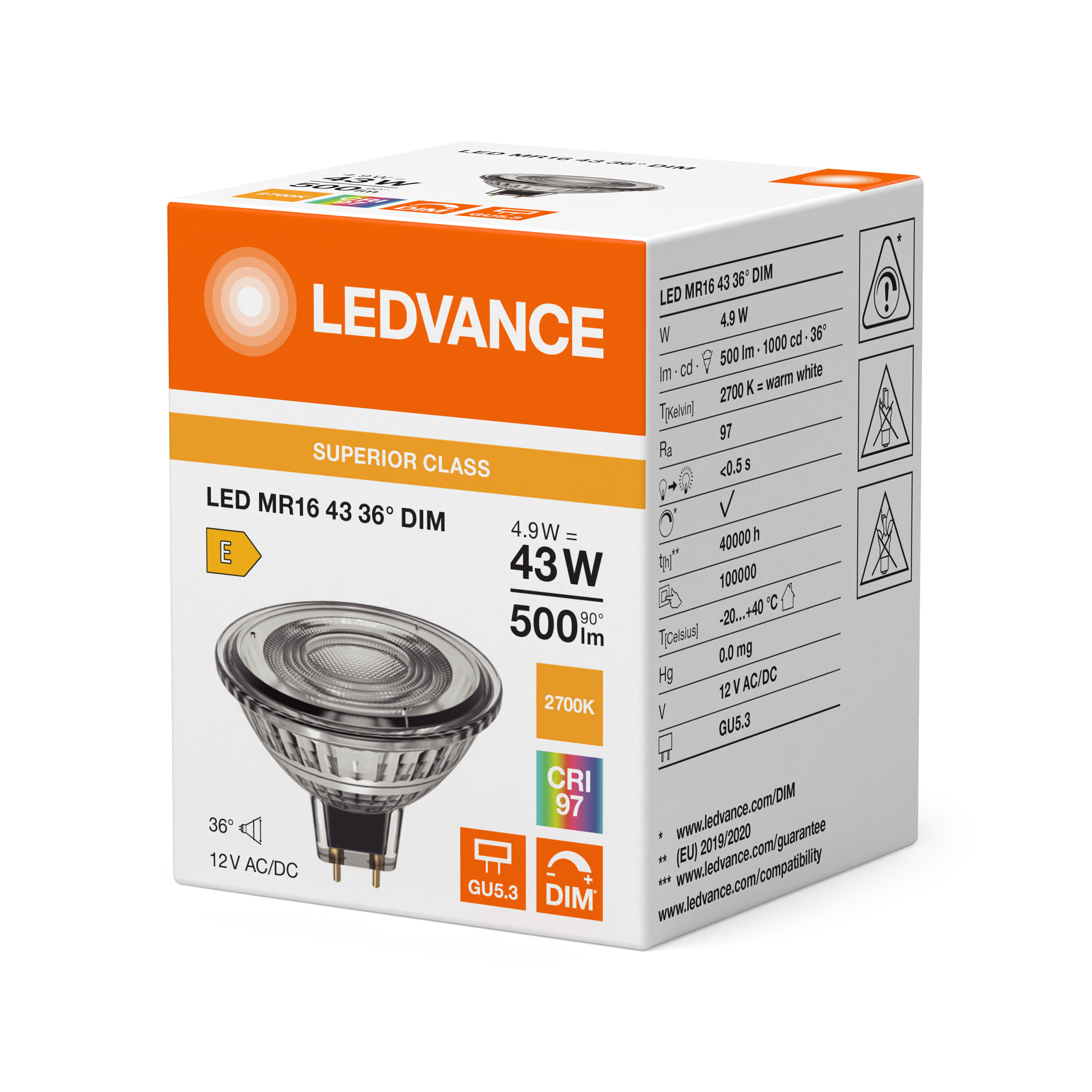 ledvance Kohdelamppu superior spot mr16 5w/927 500lm gu5.3 dim 36