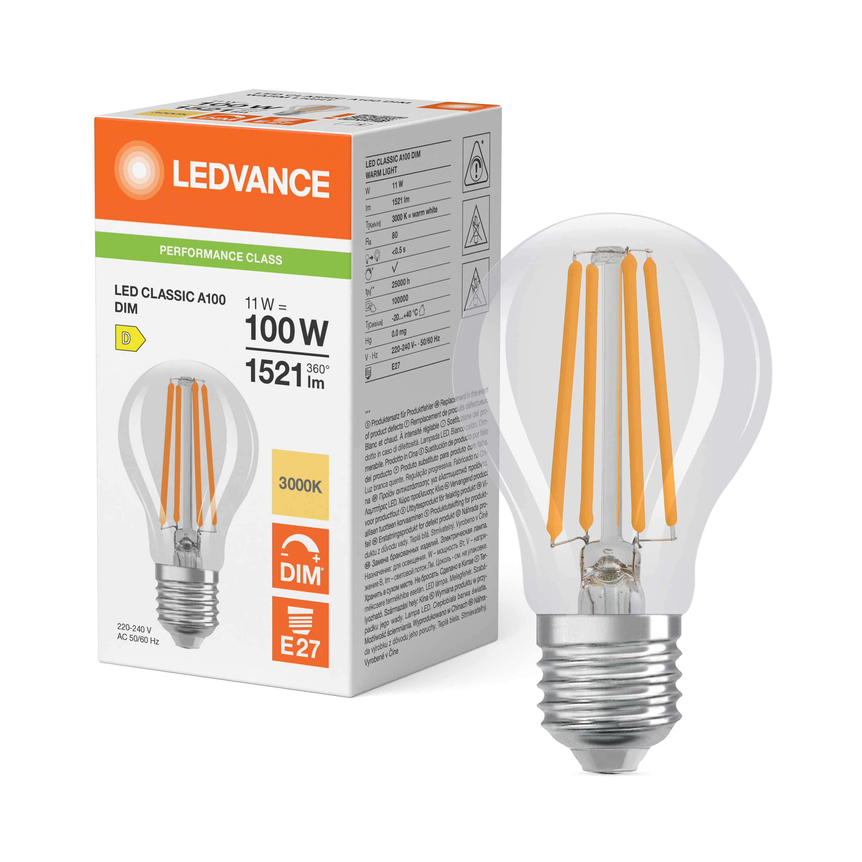 ledvance Ledpære cla 100 dim 1521lm 830cl e27 p