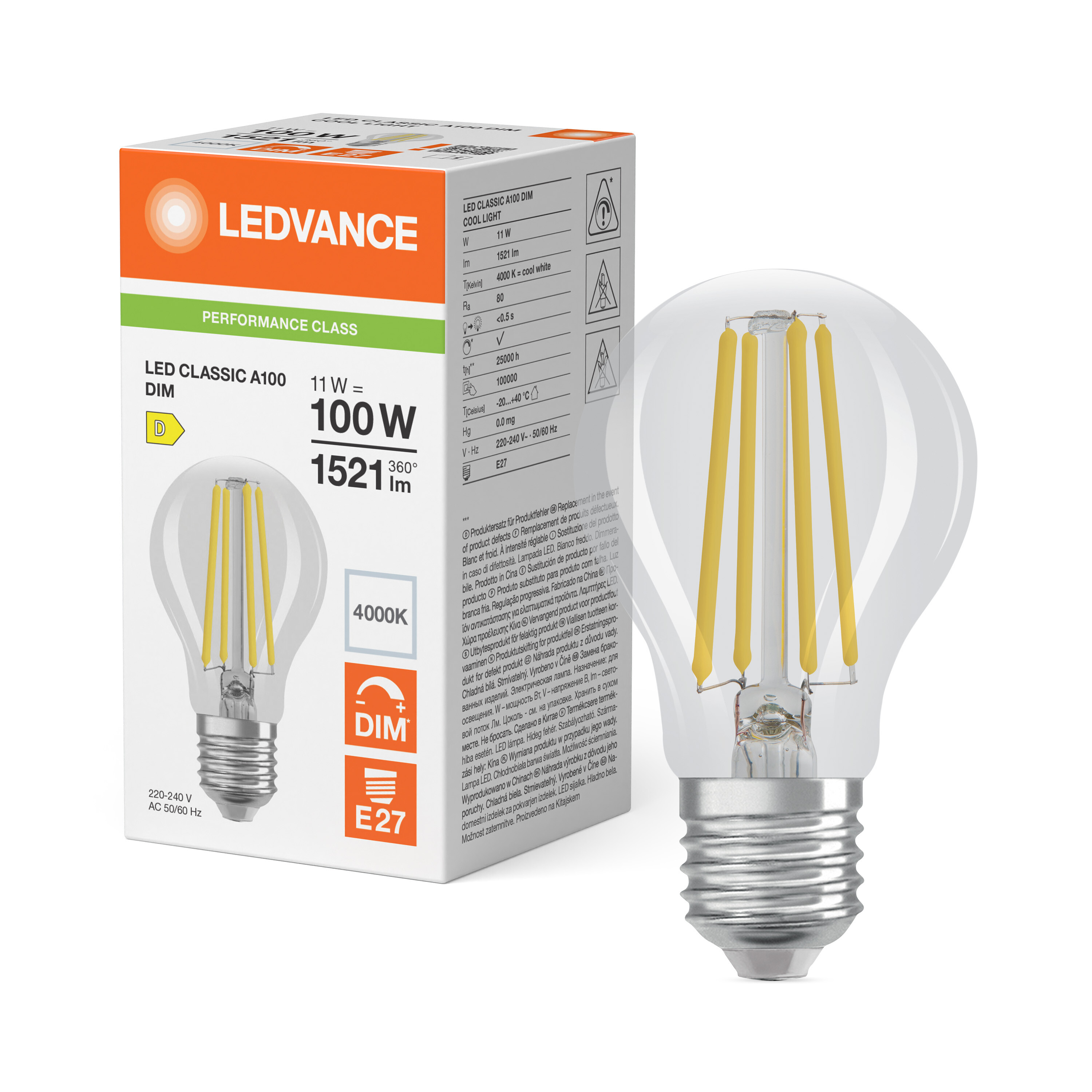 ledvance Ledpære cla 100 dim 1521lm 840cl e27 p