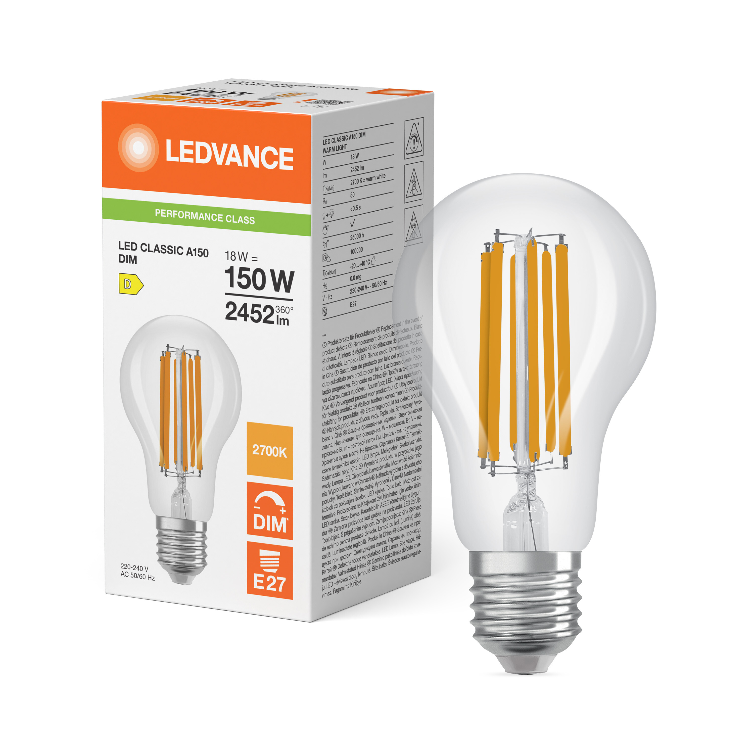 ledvance Ledpære cla 150 dim 2452lm 827cl e27 p