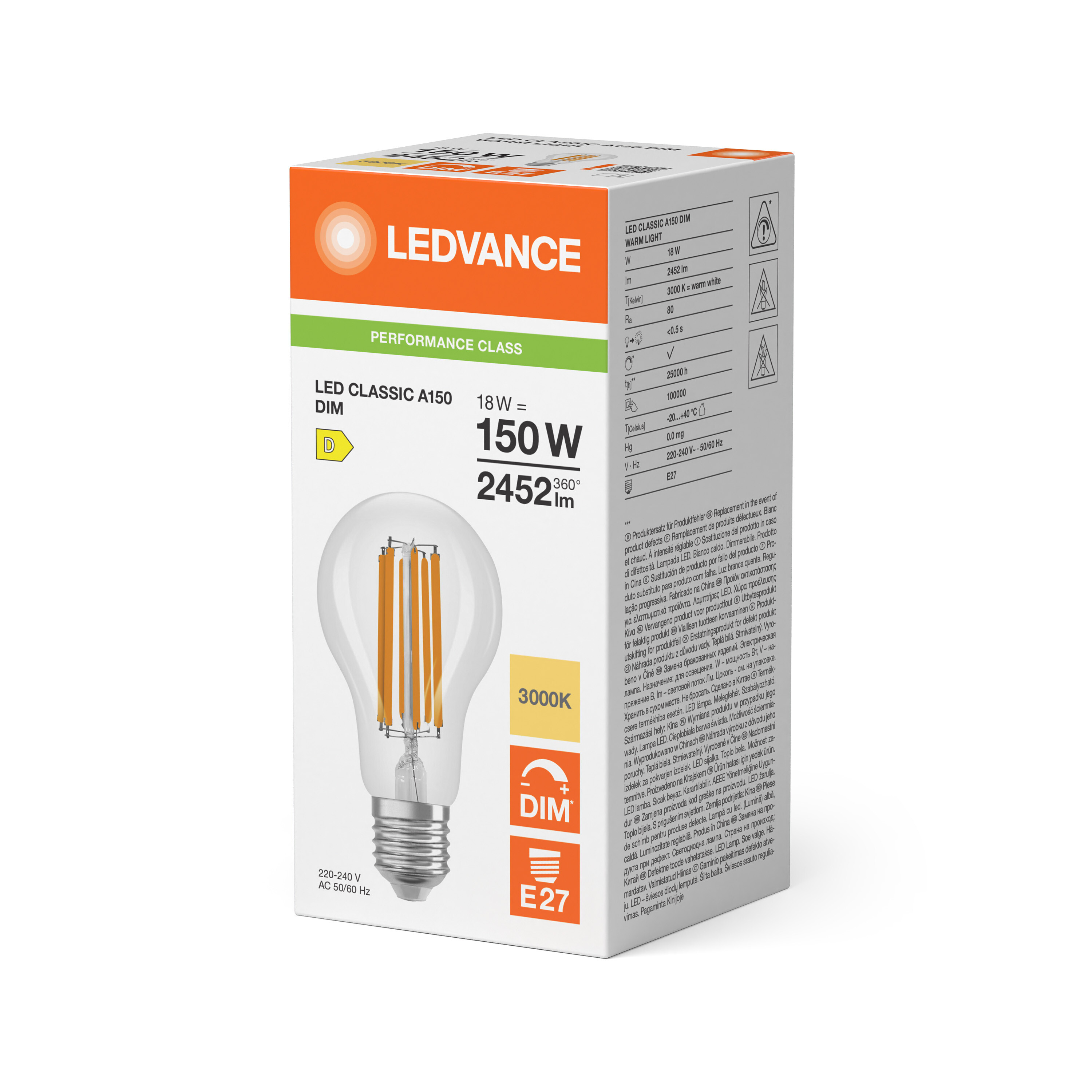 ledvance Ledpære cla 150 dim 2452lm 830cl e27 p