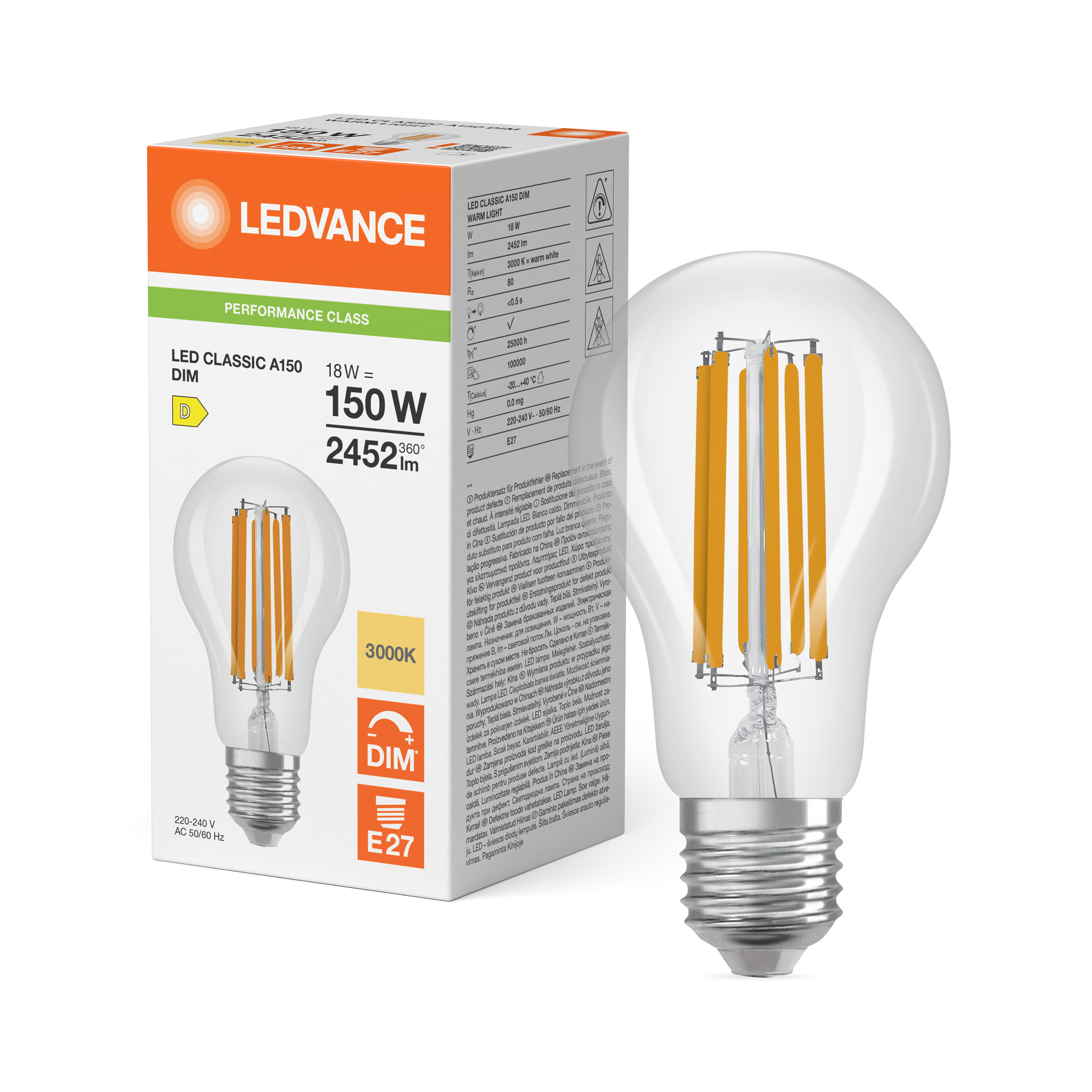 ledvance Ledpære cla 150 dim 2452lm 830cl e27 p