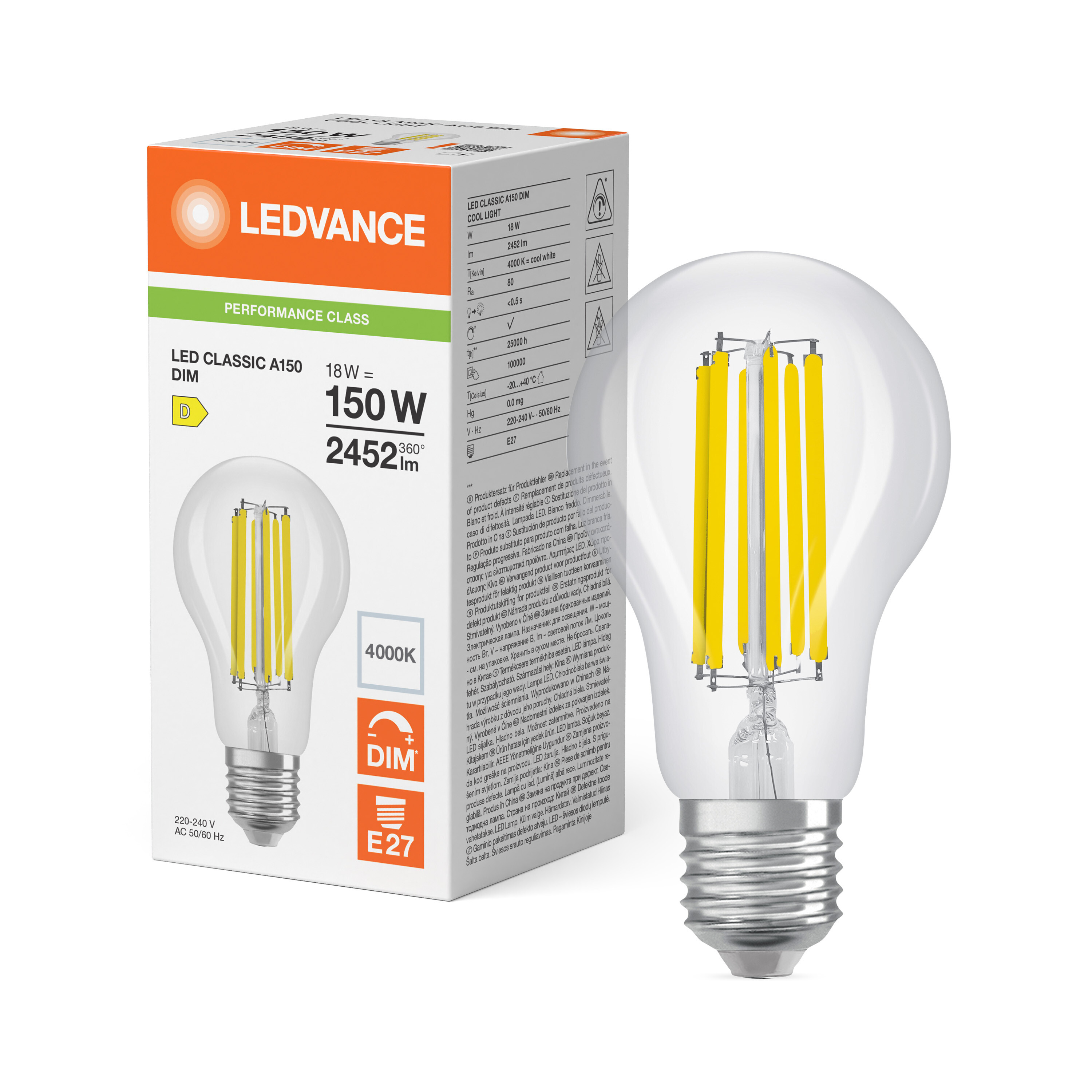 ledvance Ledpære cla 150 dim 2452lm 840cl e27 p