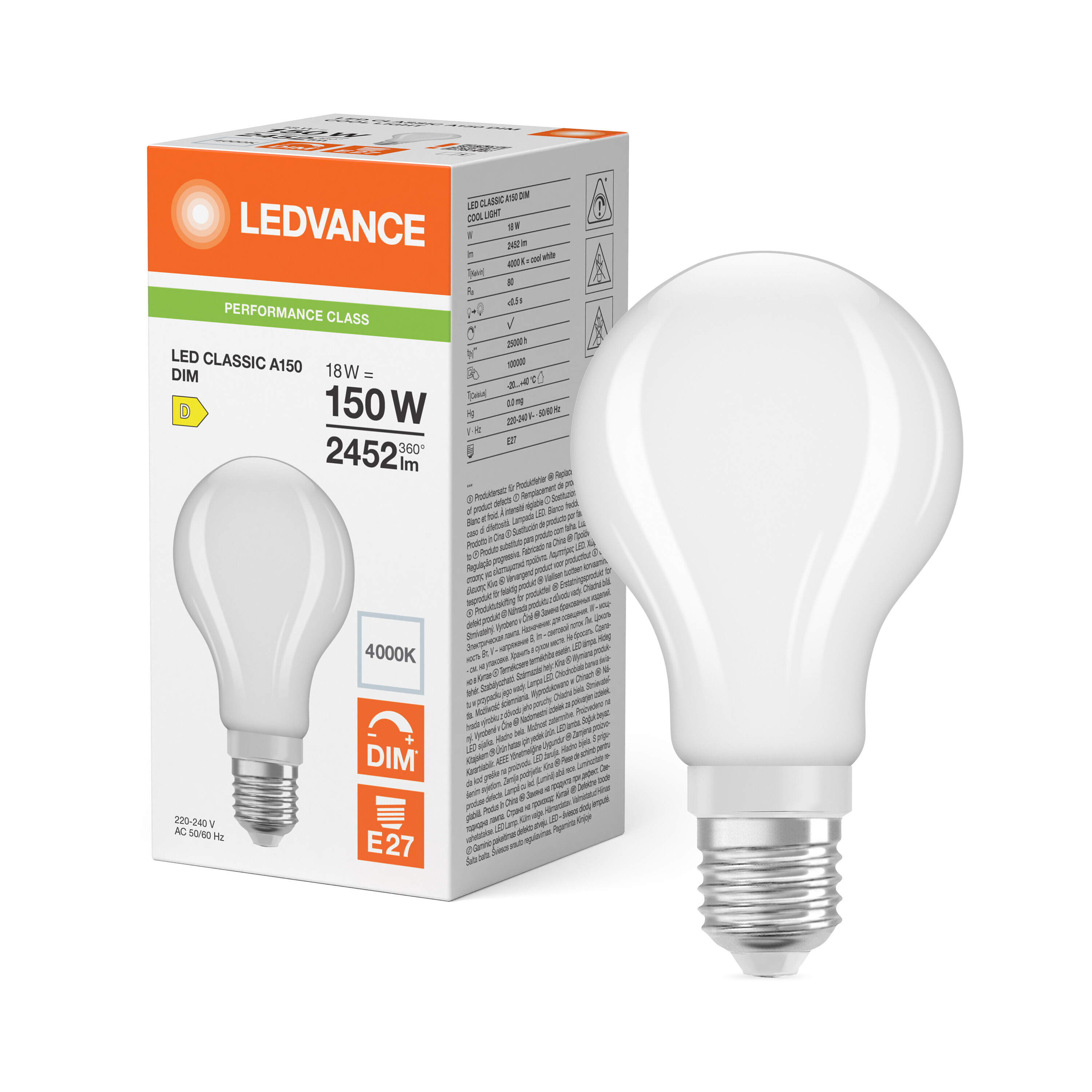 ledvance Ledpære cla 150 dim 2452lm 840fr e27 p