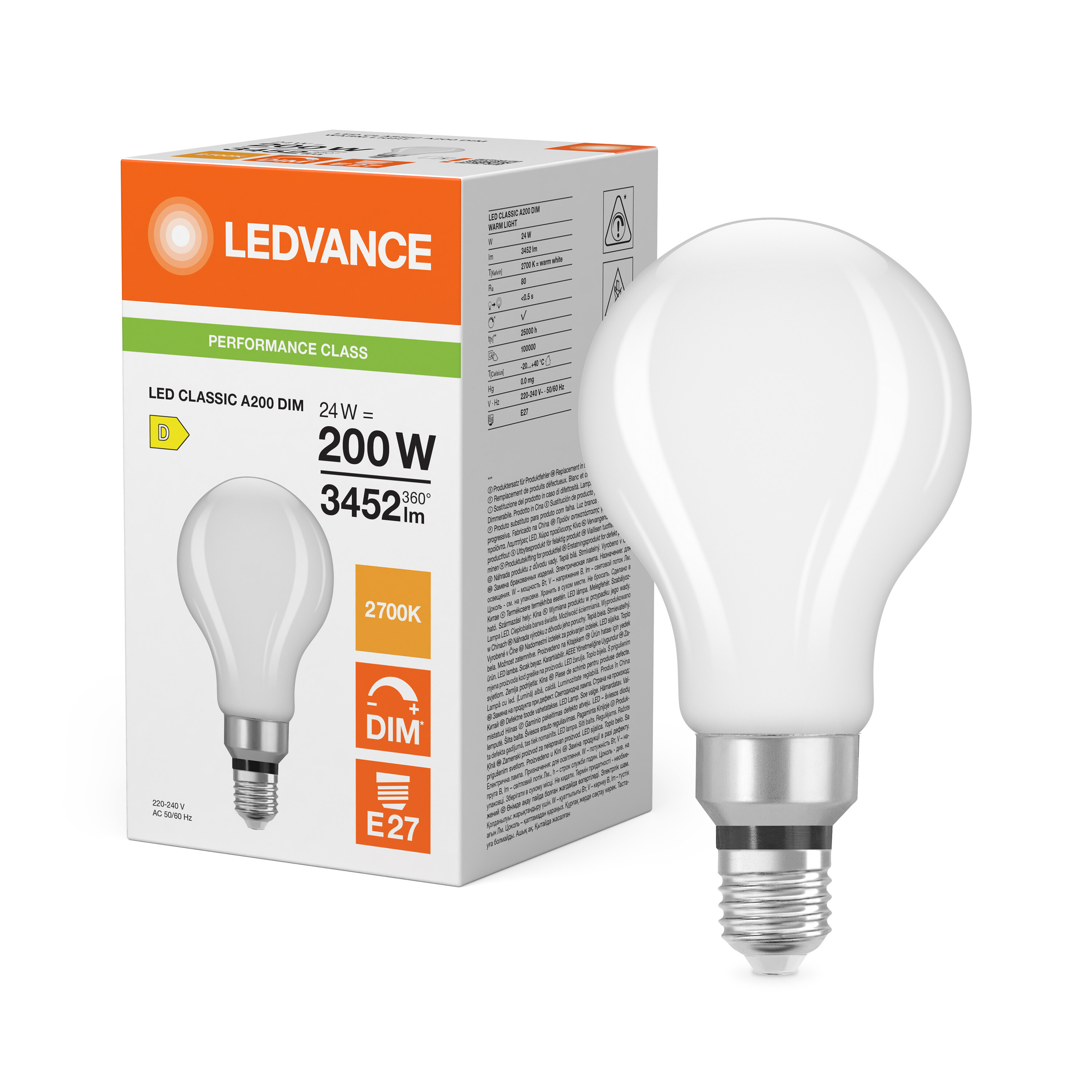 ledvance Ledpære cla 200 dim 3452lm 827fr e27 p