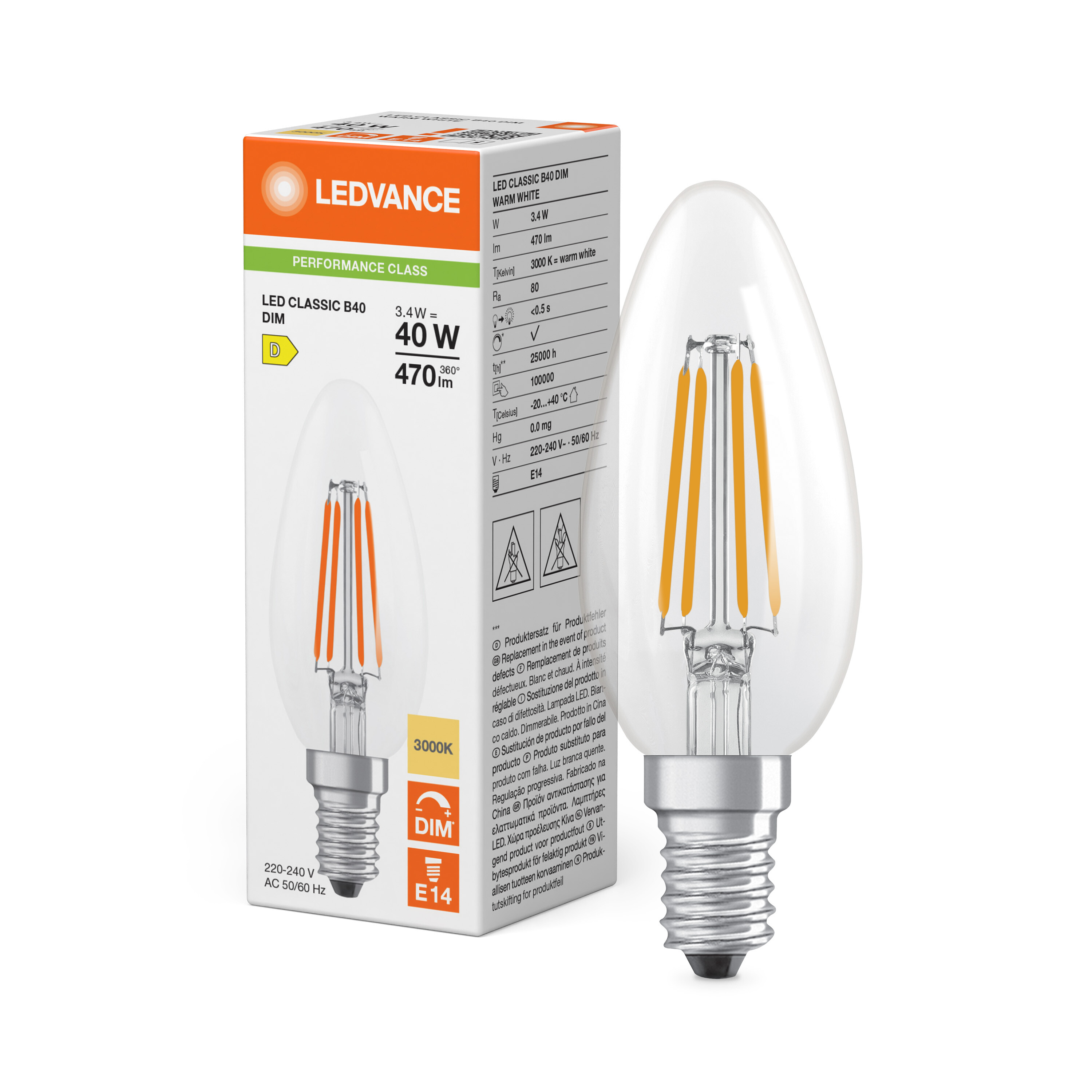 ledvance Ledpære clb 40 dim 470lm 865 cl e14 p