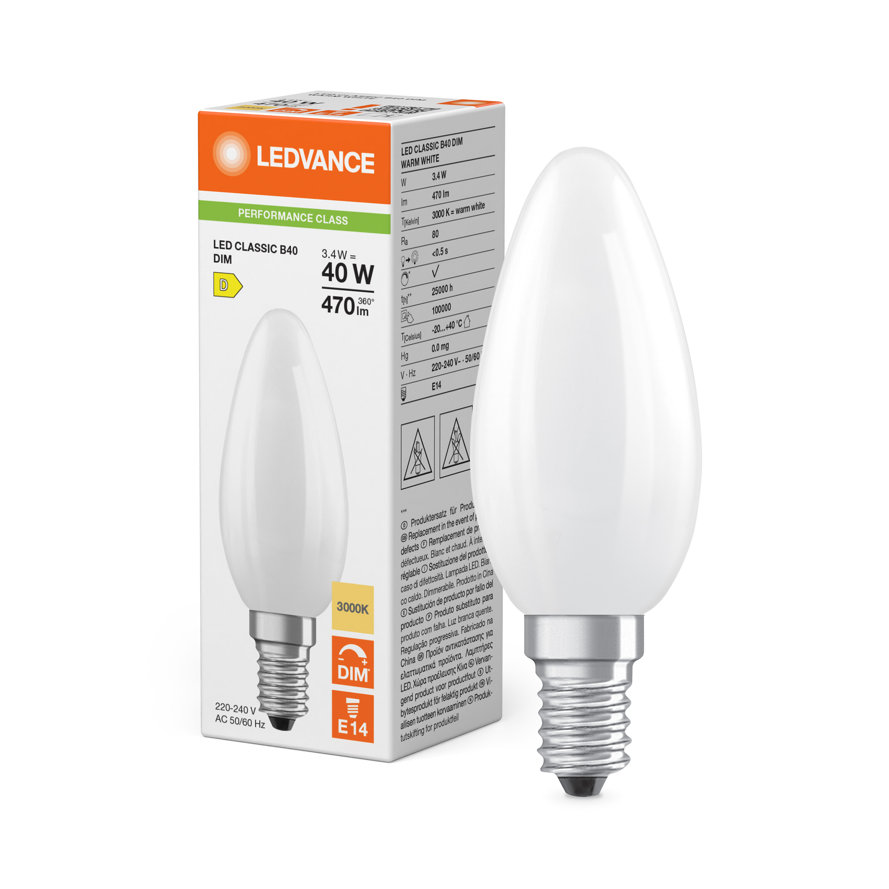 ledvance Ledpære clb 40 dim 470lm 830 fr e14 p