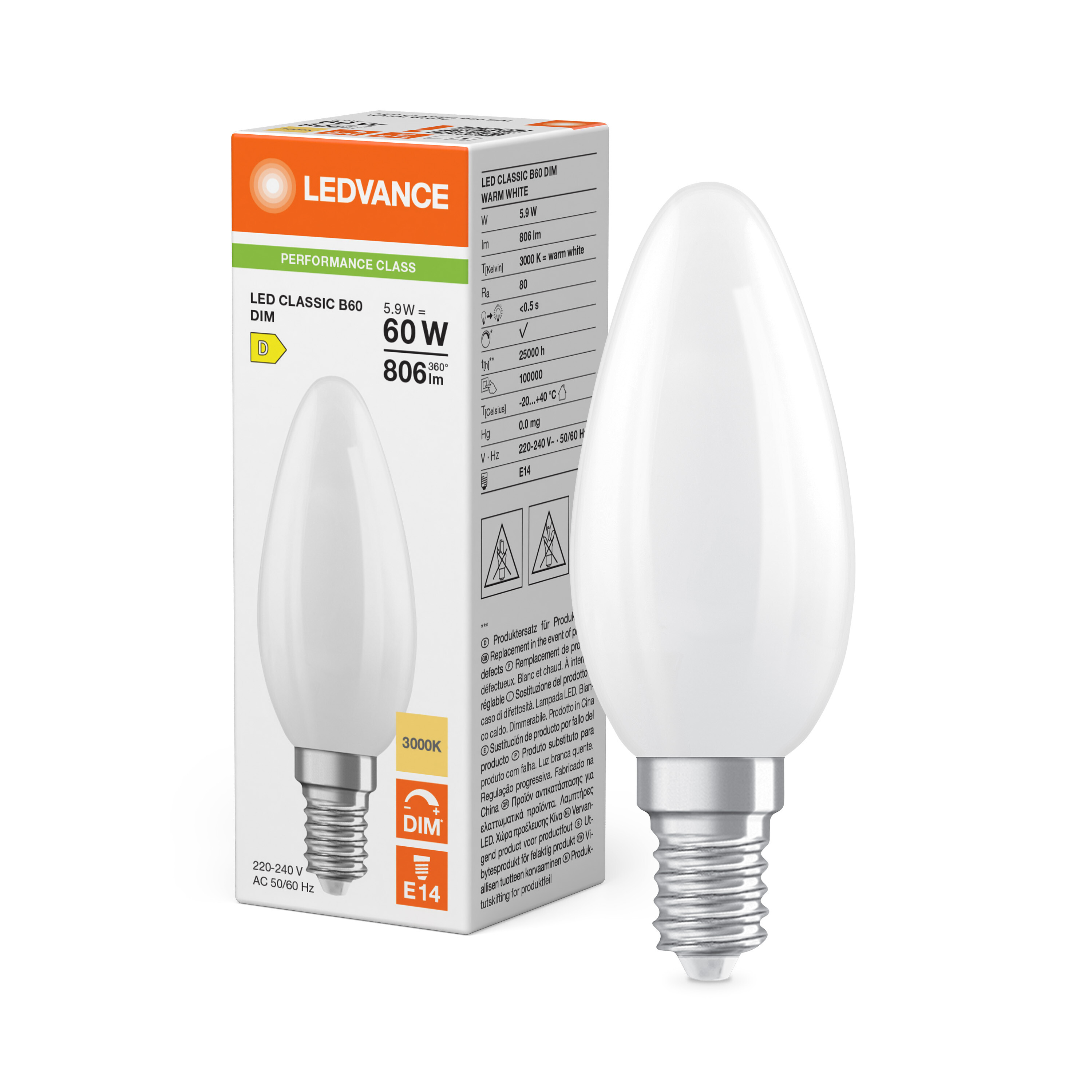 ledvance Ledpære clb 60 dim 806lm 830 fr e14 p