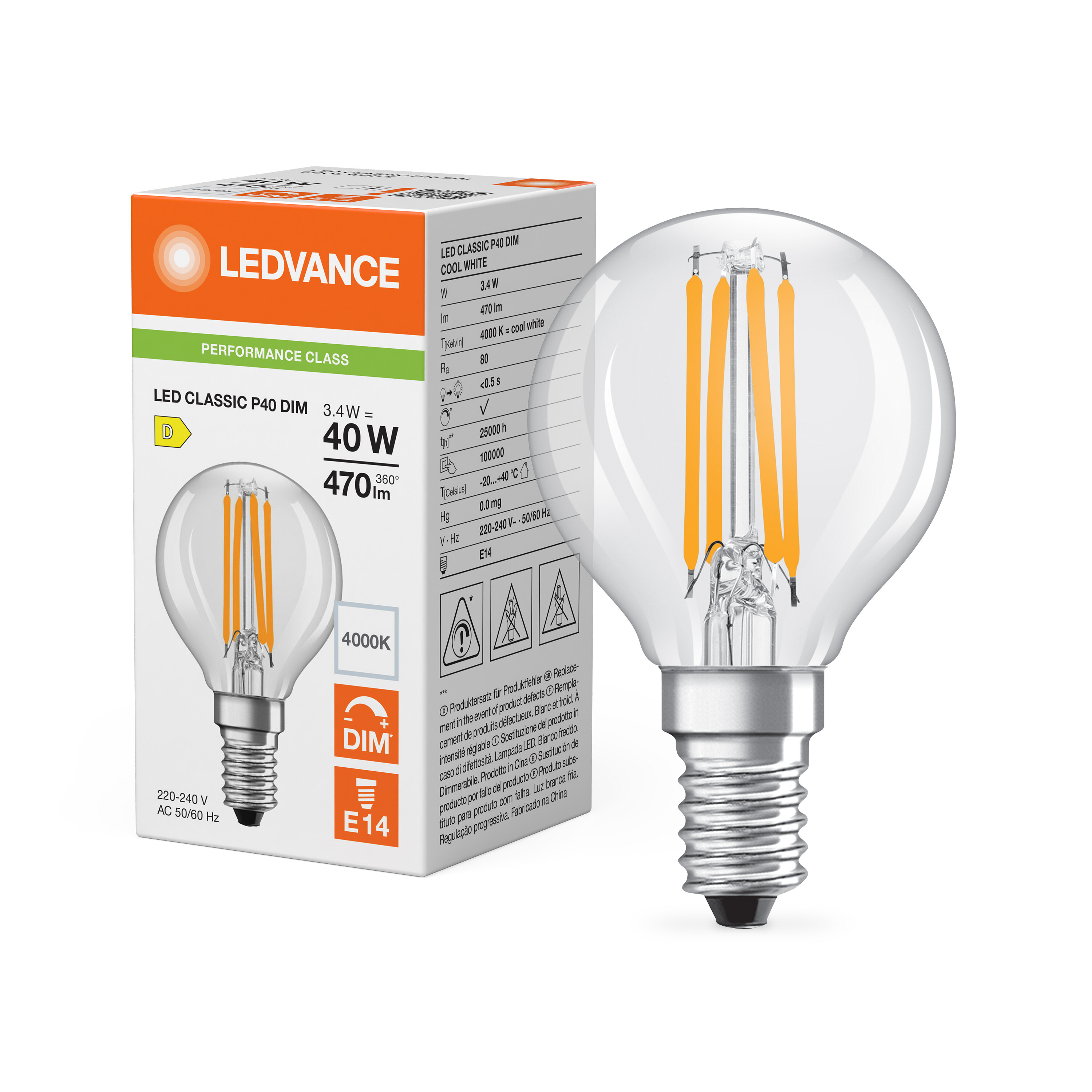 ledvance Ledpære clp 40 dim 470lm 840 cl e14 p