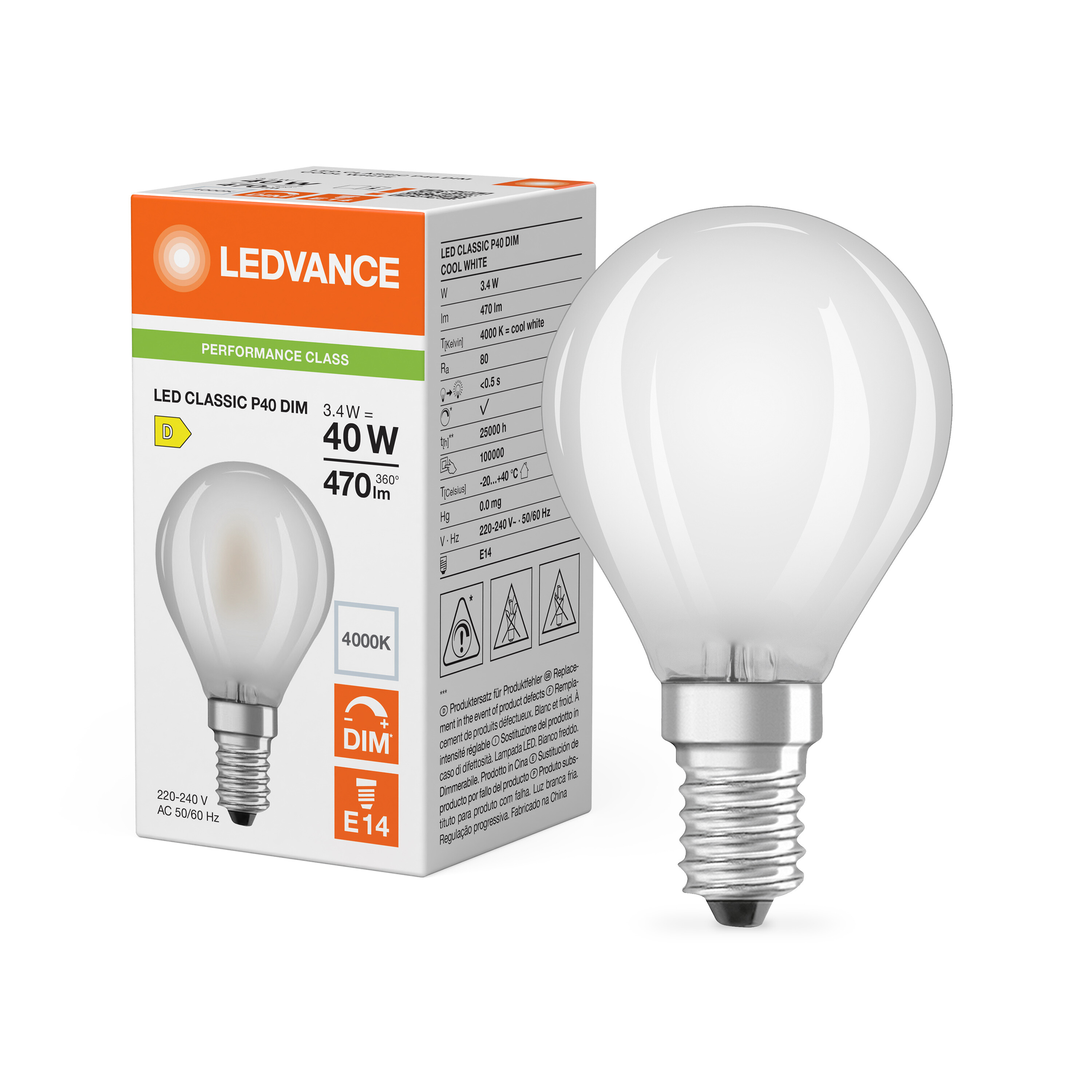 ledvance Ledpære clp 40 dim 470lm 840 fr e14 p