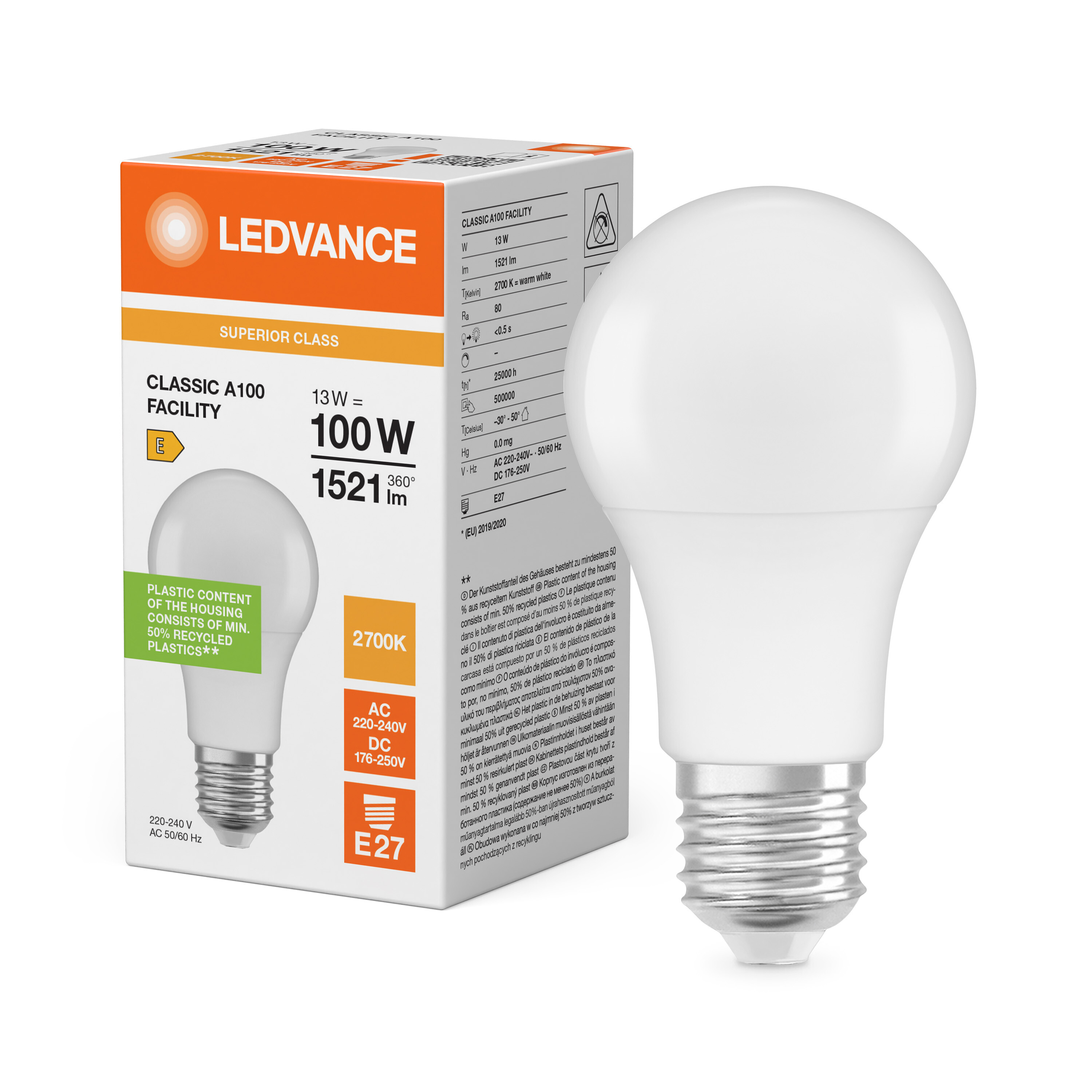 ledvance Ledpære cla100 facil 1521lm 827 fr e14 s